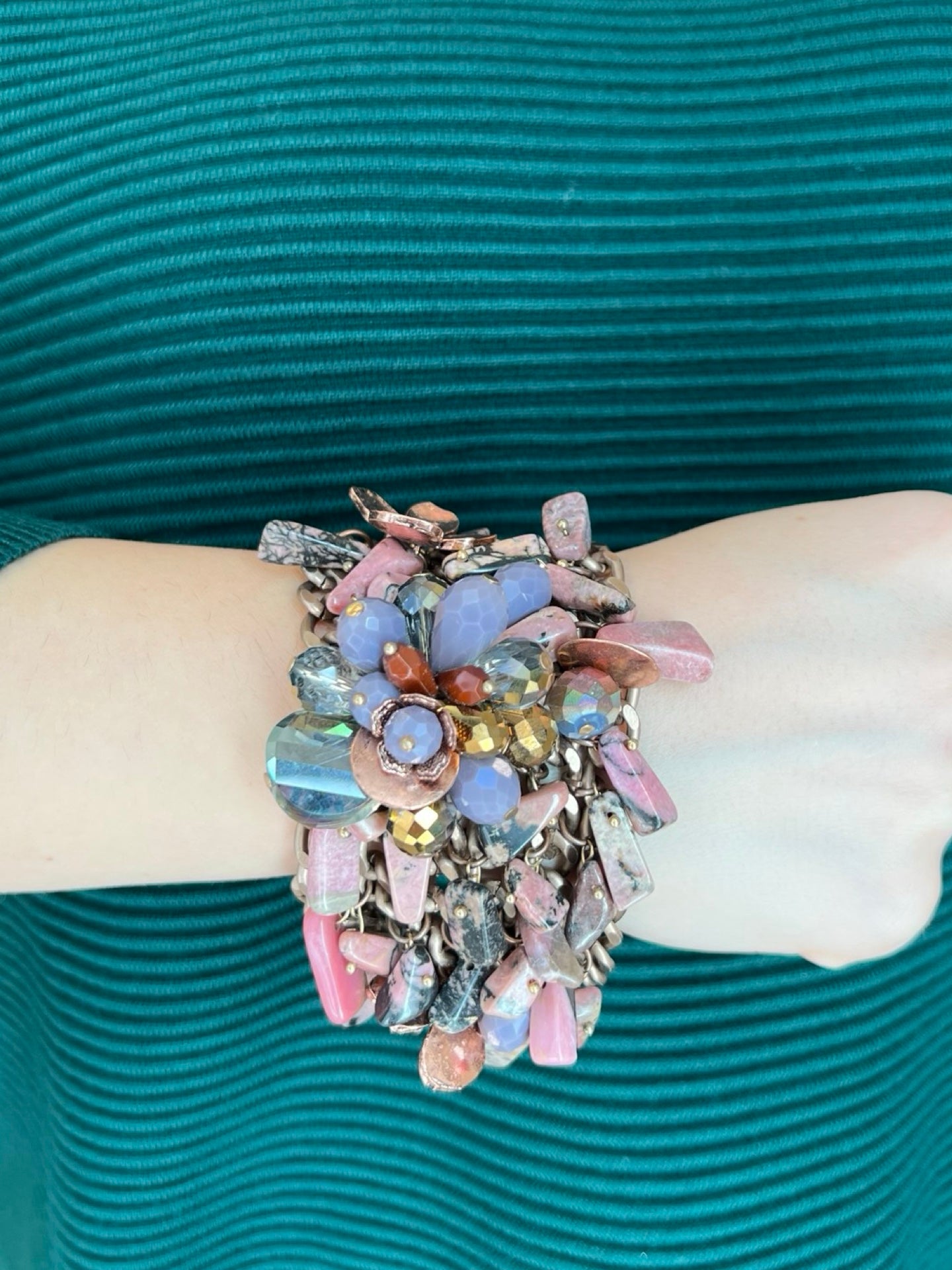 Bracelet Il Baco Da Seta Chains Flowers and Pink Stones