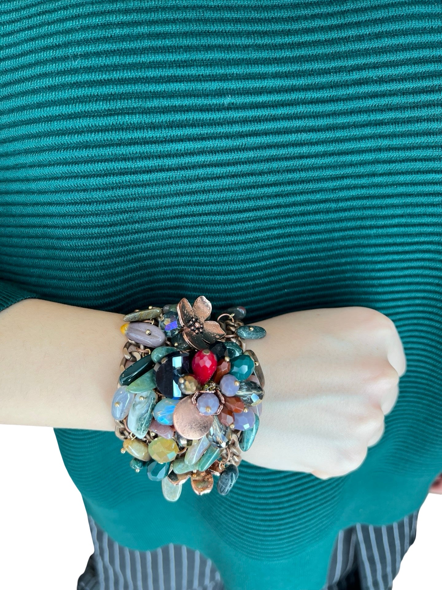 Bracciale Il Baco Da Seta Catene Fiori e Pietre Verdi