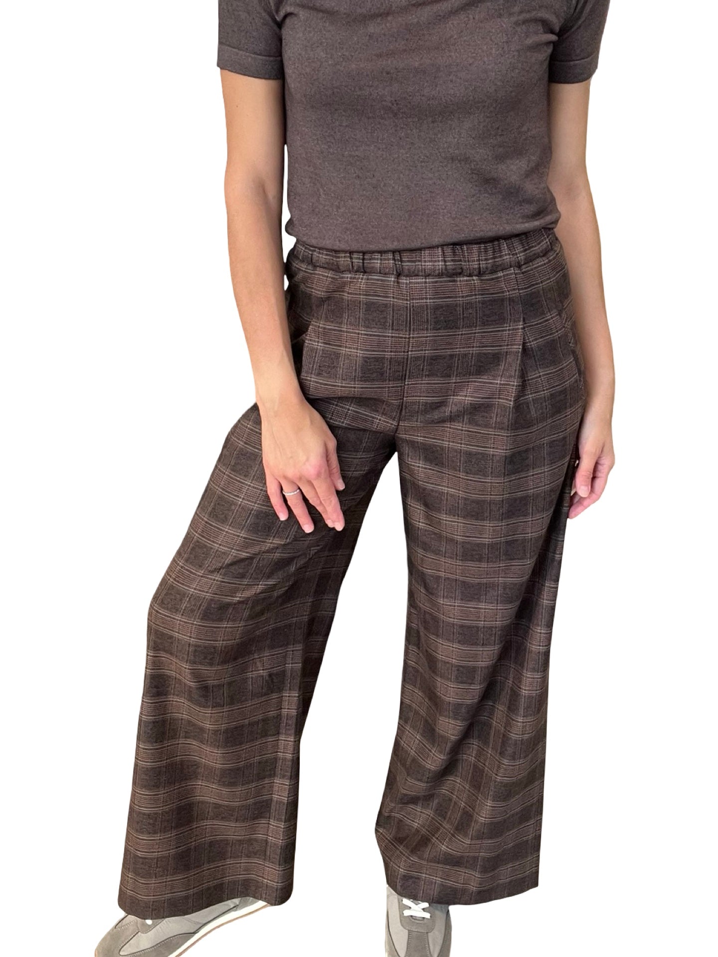 Pantalon à carreaux marron Agoefil avec plis