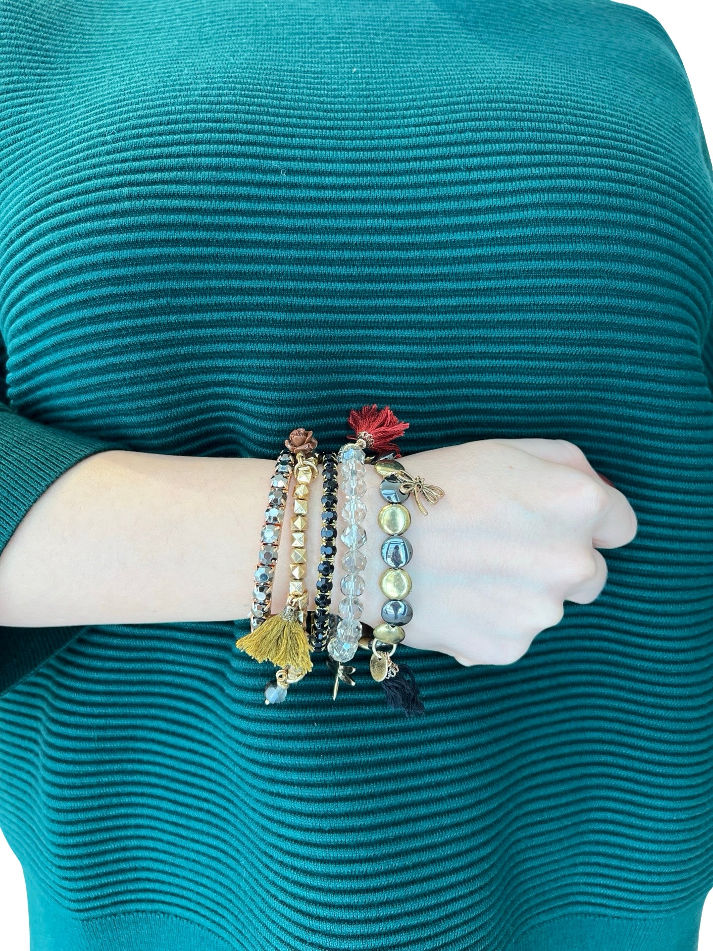 Bracciale Il Baco Da Seta 5 strisce di varie perline di libellula