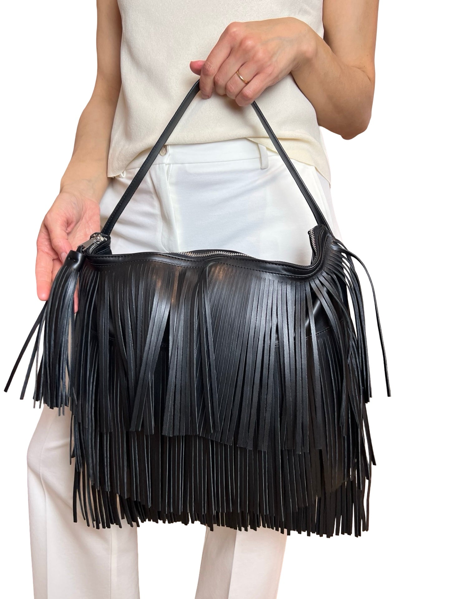 Light Brown Conti Fringed Shoulder Bag
