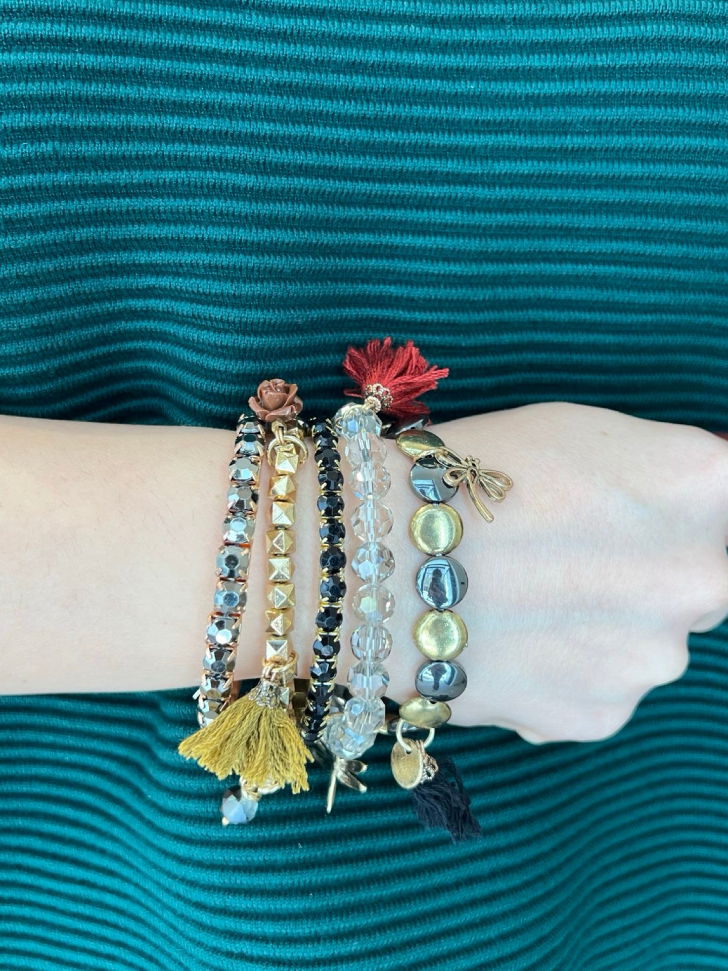 Bracelet Il Baco Da Seta 5 Strips Various Dragonfly Beads