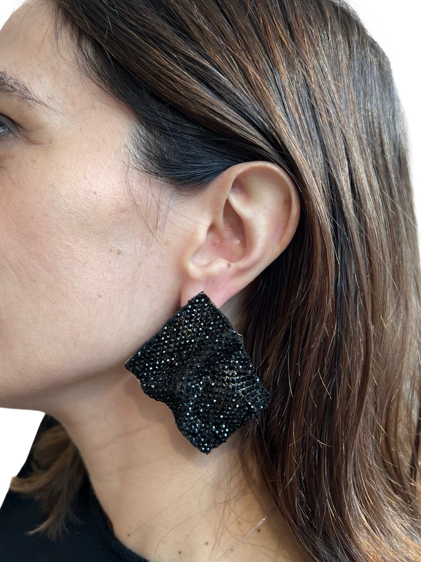 Orecchini Il Baco Da Seta Rombo Nero Lucido