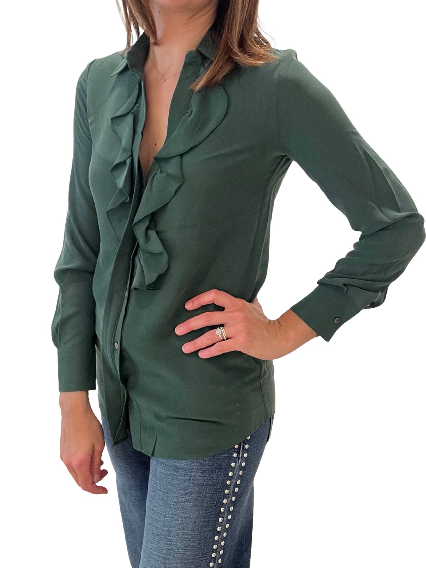 Chemise verte à volants et visière Diego