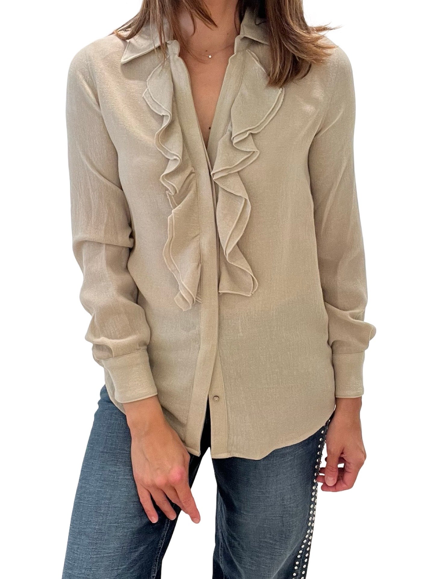 Chemise sable à volants en laine Diego