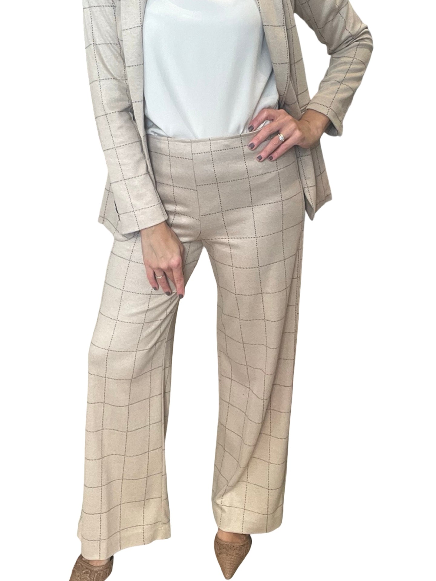 Pantalon large à carreaux beige Goodmatch