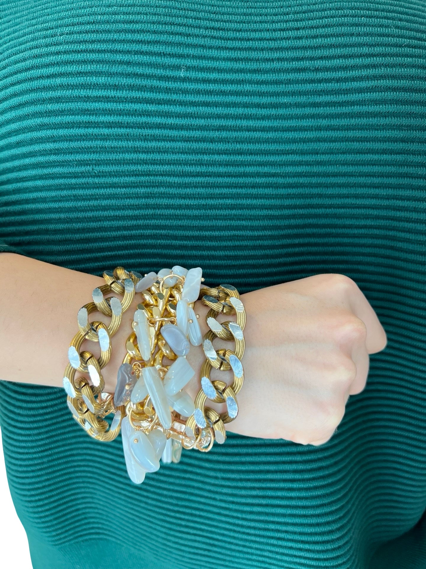 Bracelet Il Baco Da Seta Wide Links White Stones