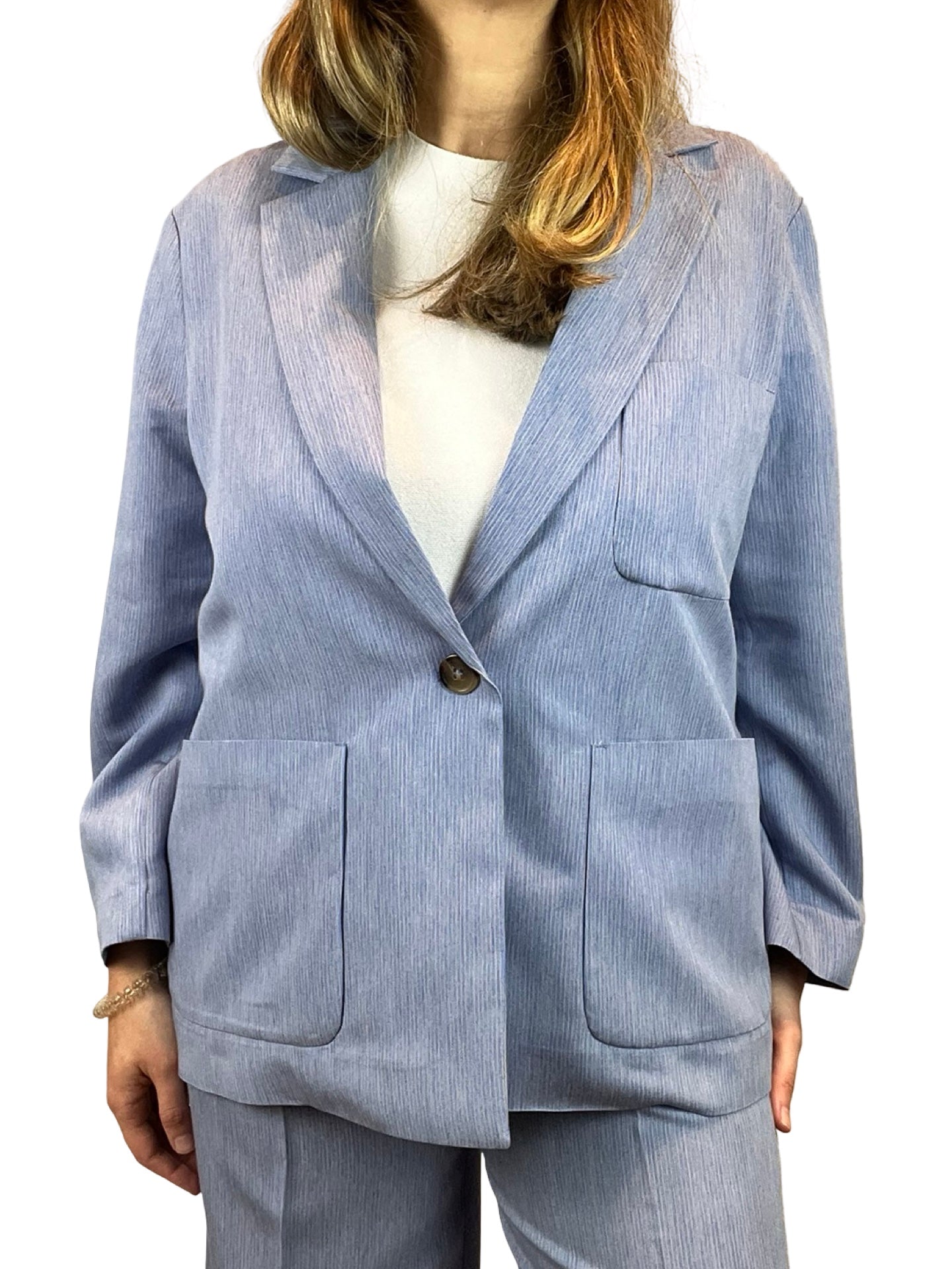 Blazer Adele Ancha 3 Bolsillos Rayas