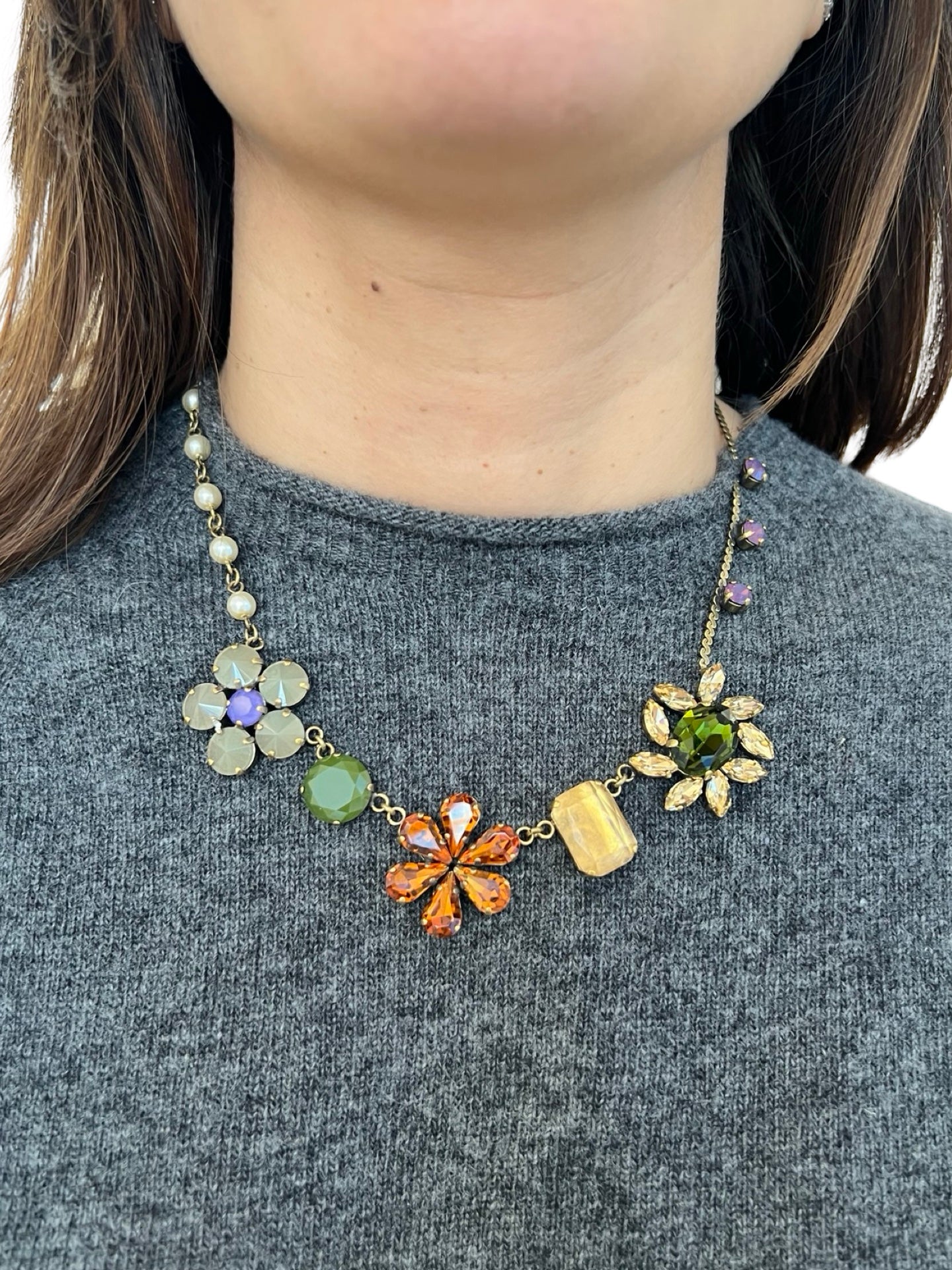 Unique Green and Orange Flower Choker