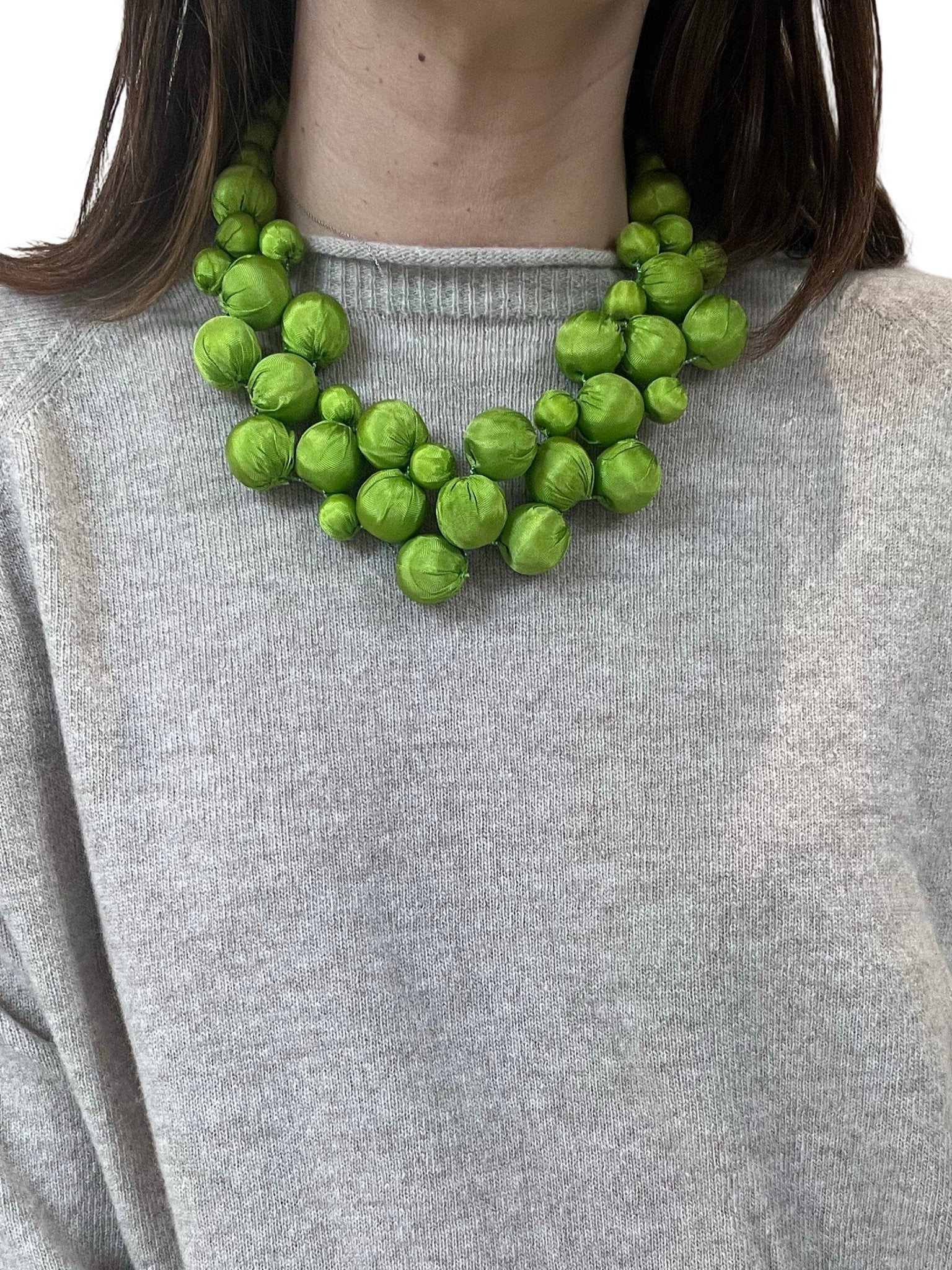 Collana Il Baco Da Seta Palline Di Seta Cheope Verde Fluo