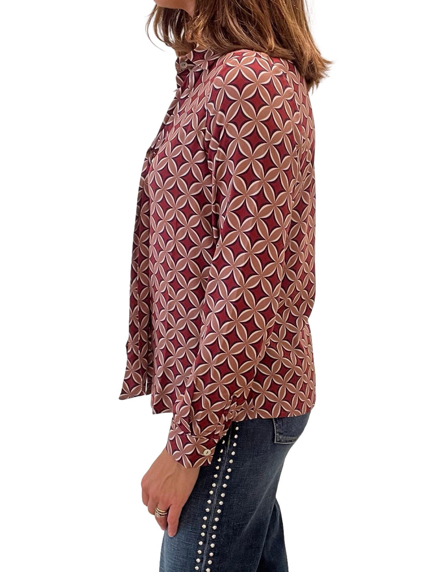 Camisa Monika Varga Con Lazada Flores y Rombos