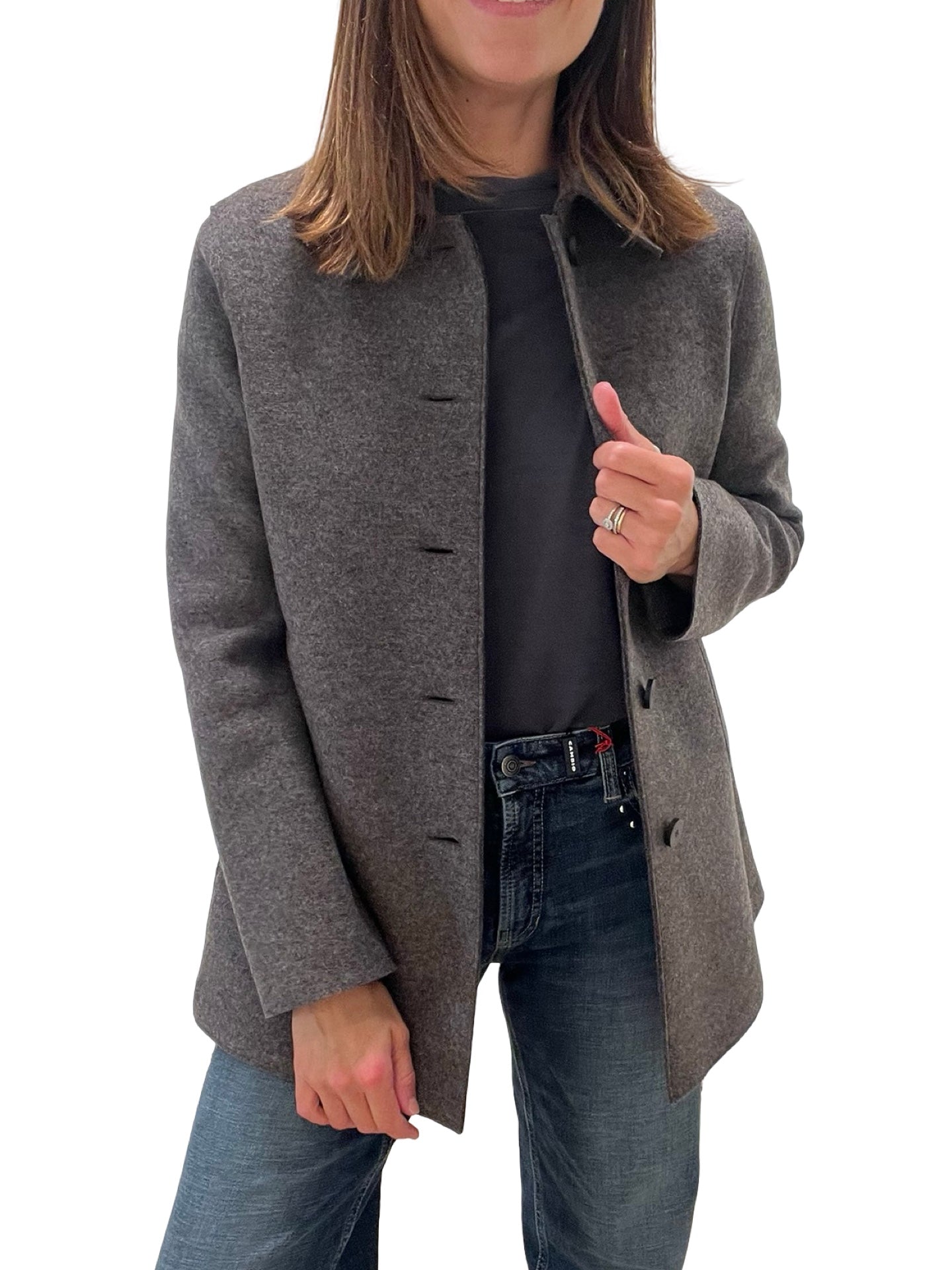 Giacca lunga dritta grigio scuro Harris Wharf London