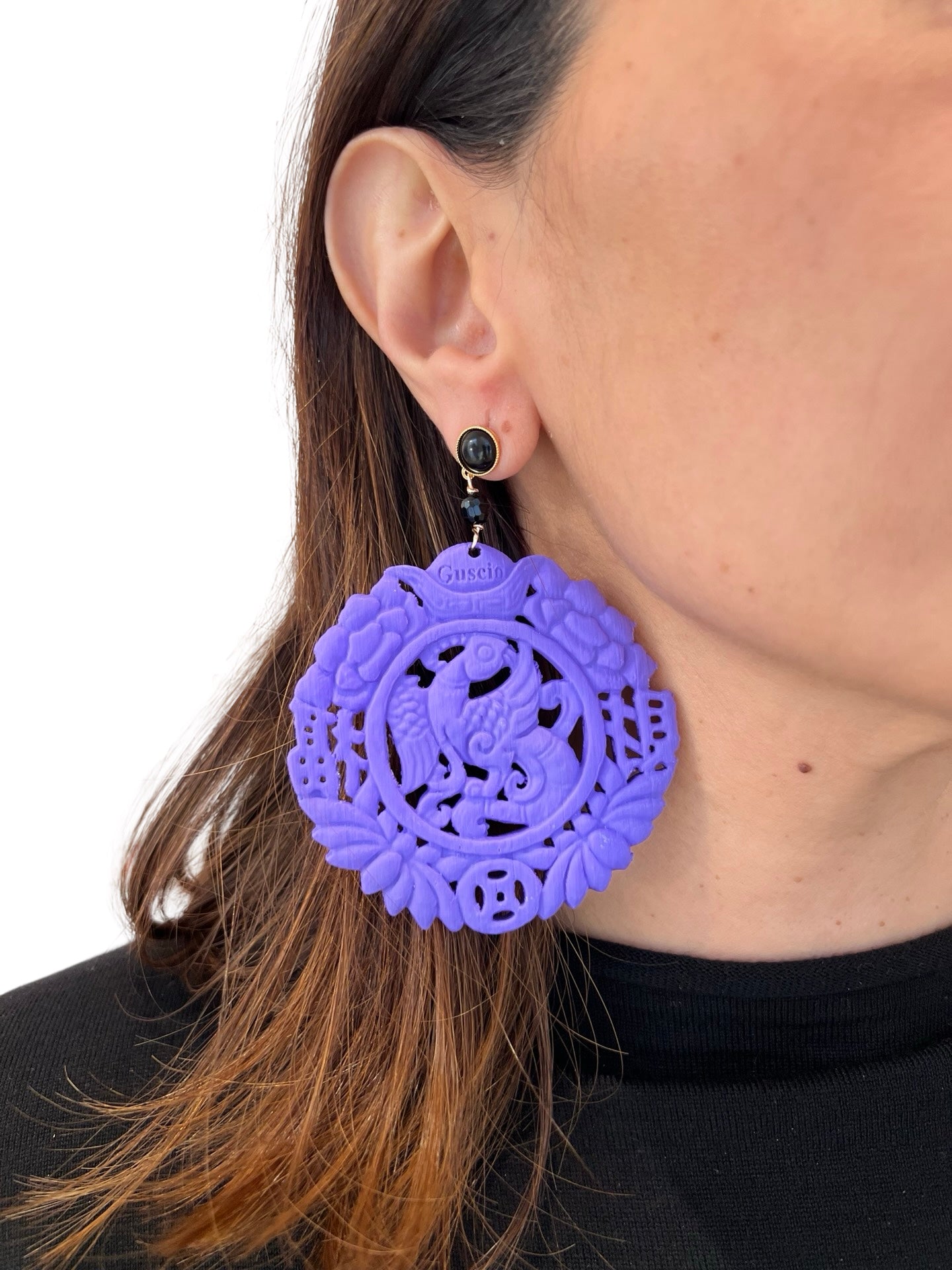 Pendientes Fabrizio Marcantelli Medallón Tallado Dragon Imperial Violeta