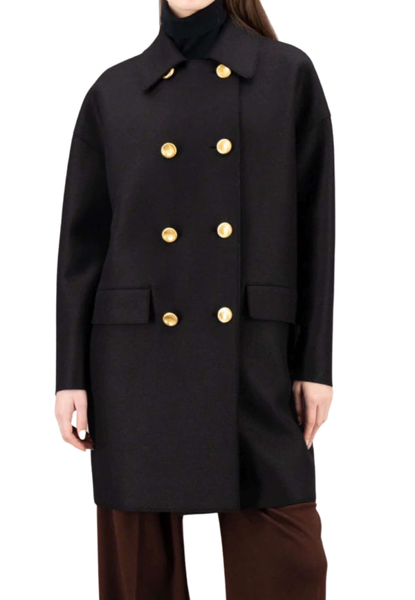 Harris Wharf London Manteau avec Boutons Dorés Noir