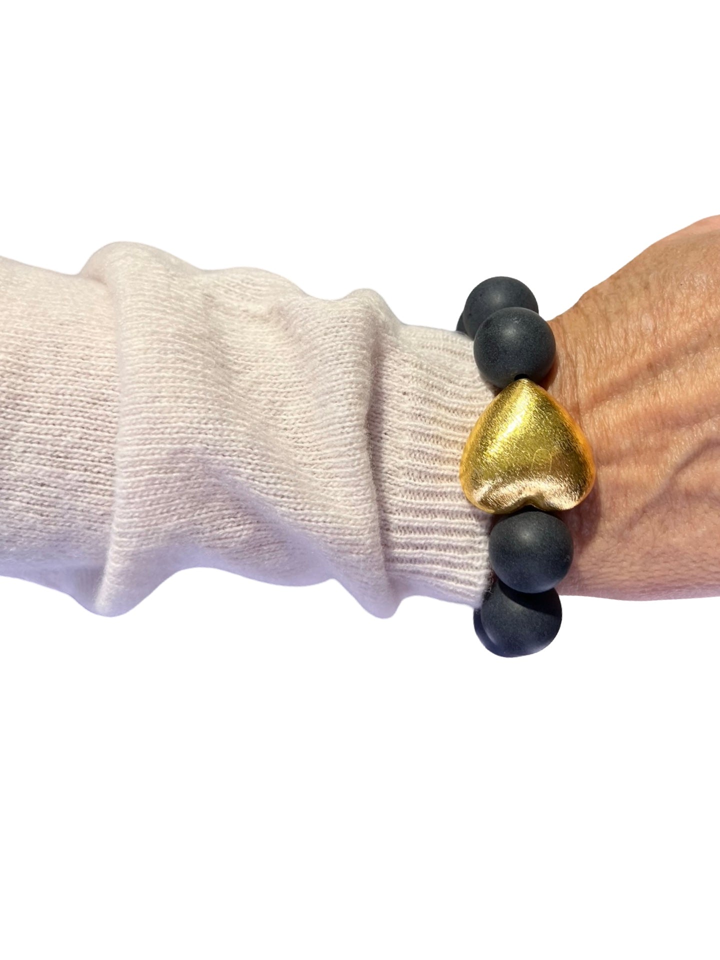 Pulsera Fabrizio Marcantelli Perlas Negra Corazon Dorado