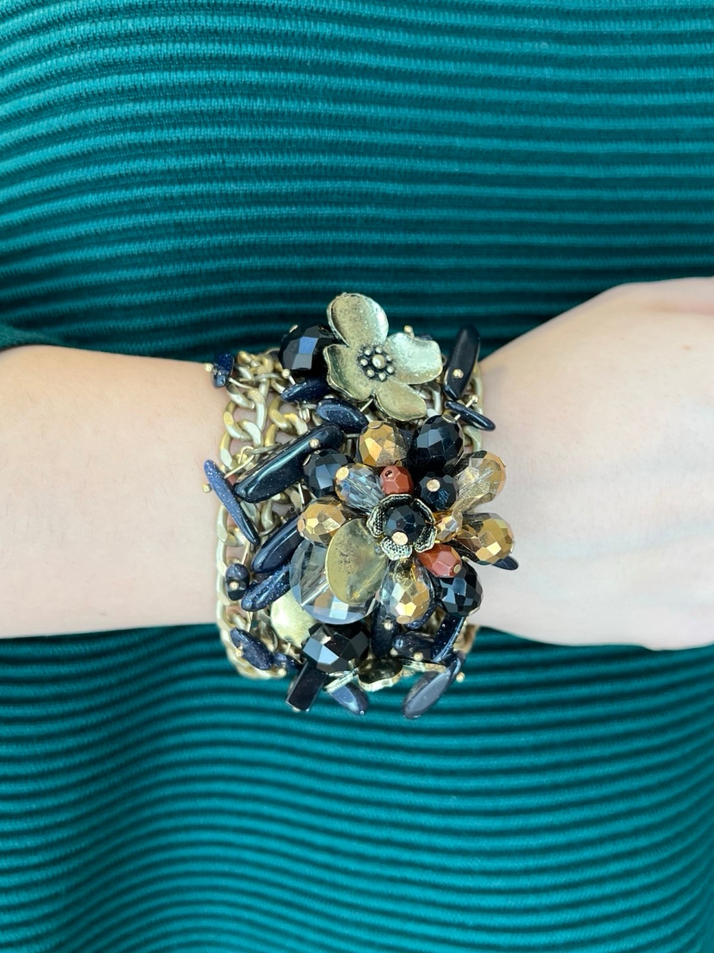 Bracelet Il Baco Da Seta Navy Blue Flowers and Stones Chains