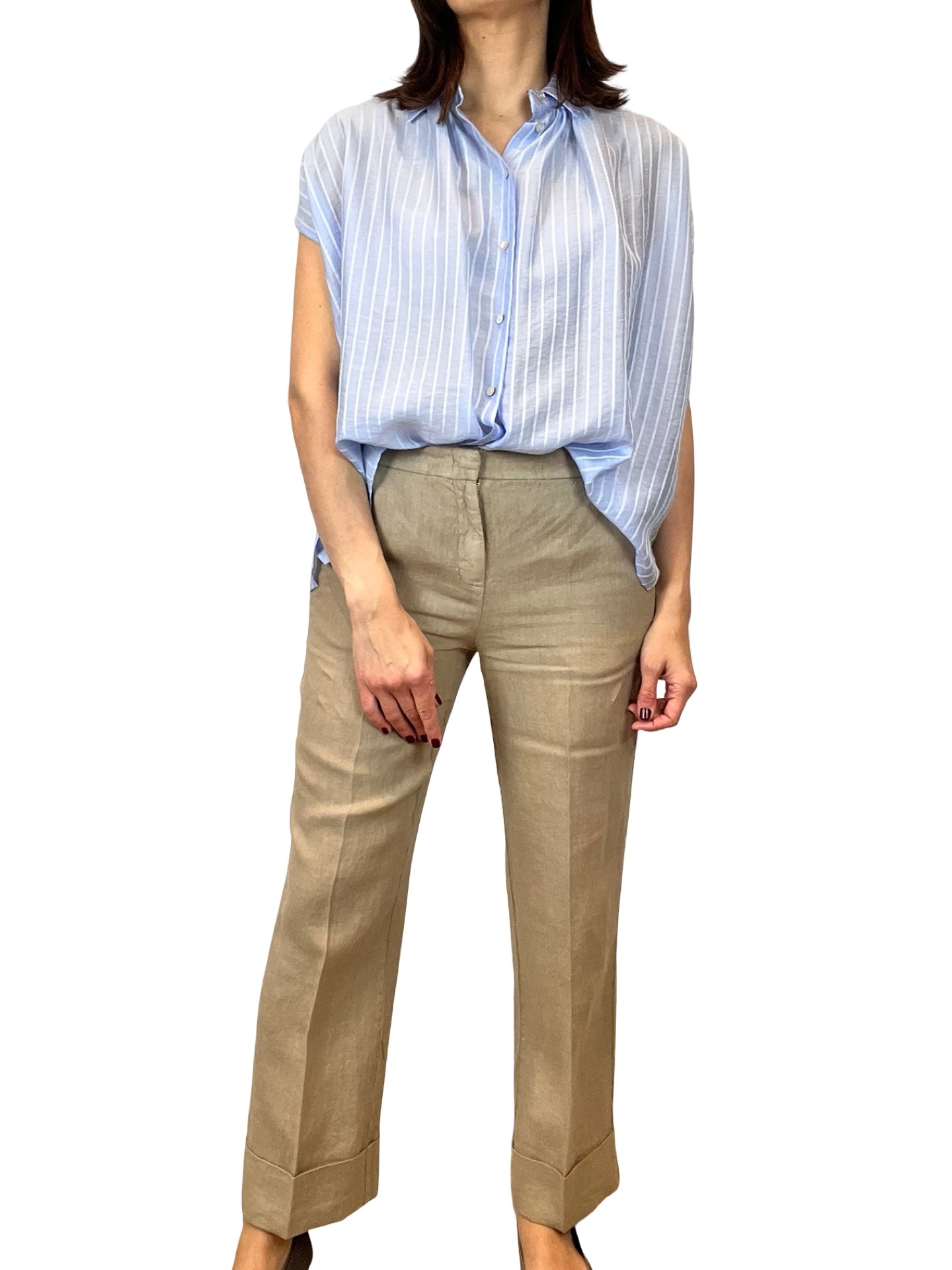 Adele Linen Straight Turn-Down Pants