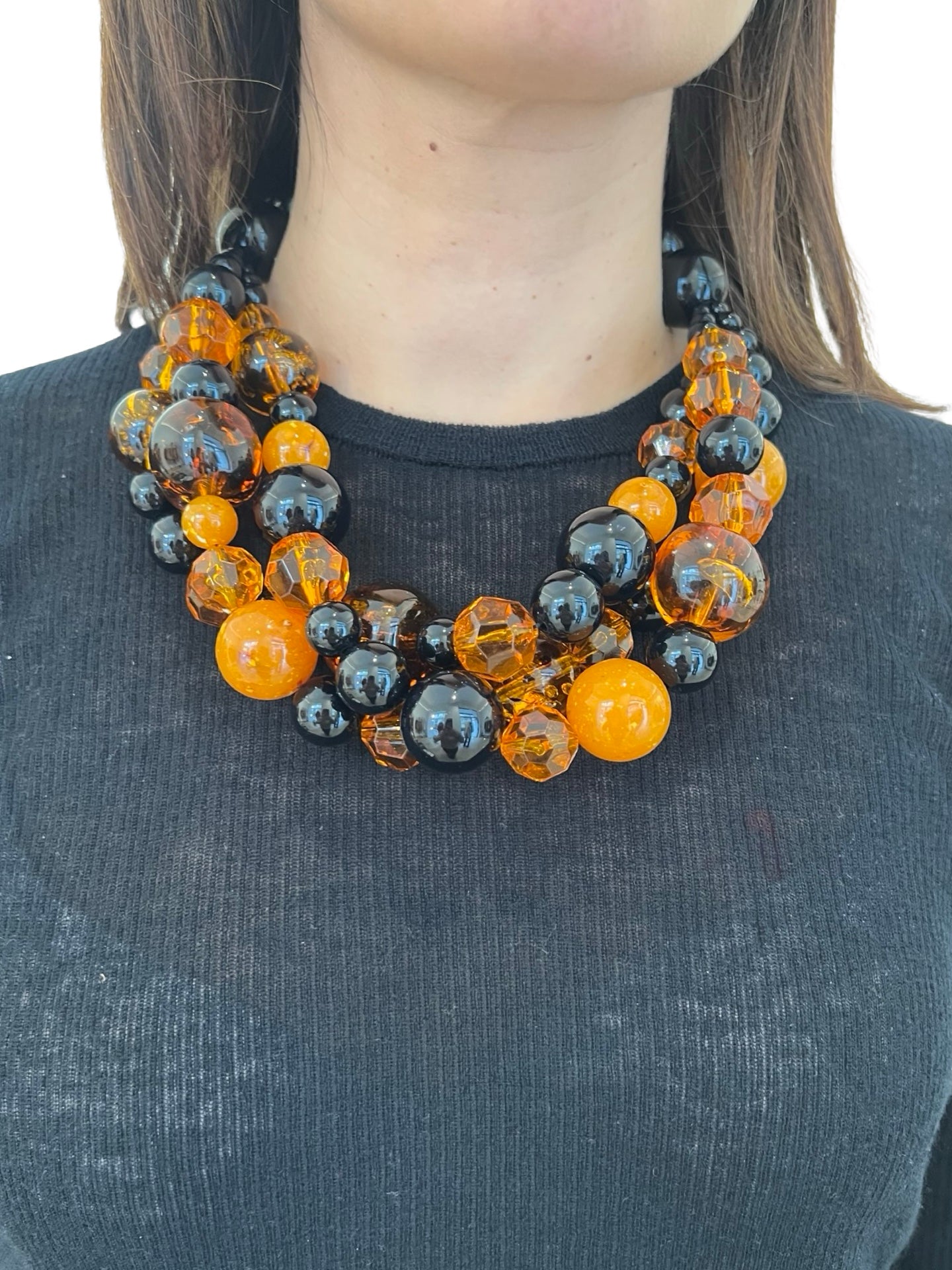 Fabrizio Marcantelli Necklace Alternating Balls 3 Caramel and Black Strips