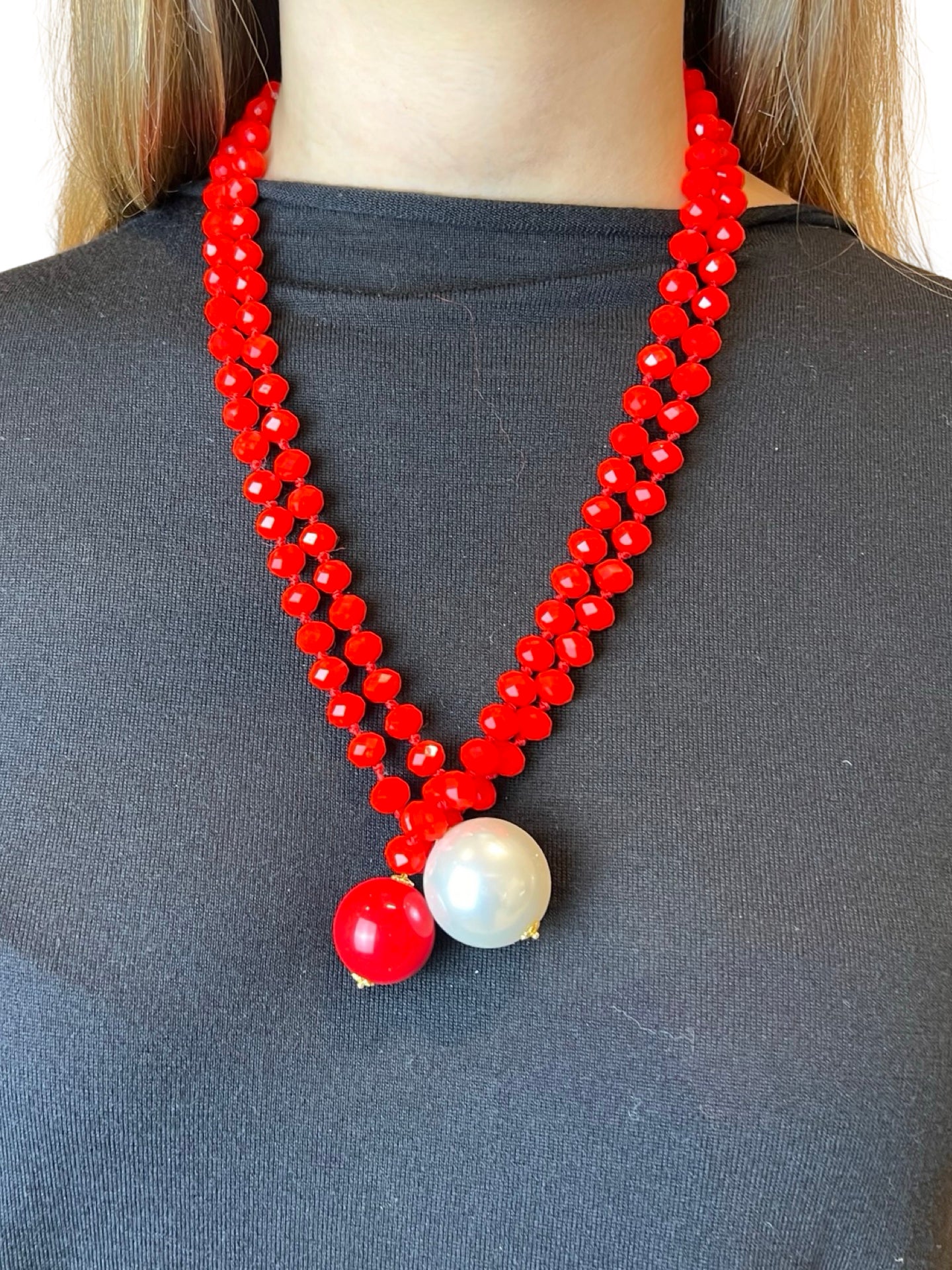 Collar Fabrizio Marcantelli Bolitas y 2 Bolas Grande Rojo