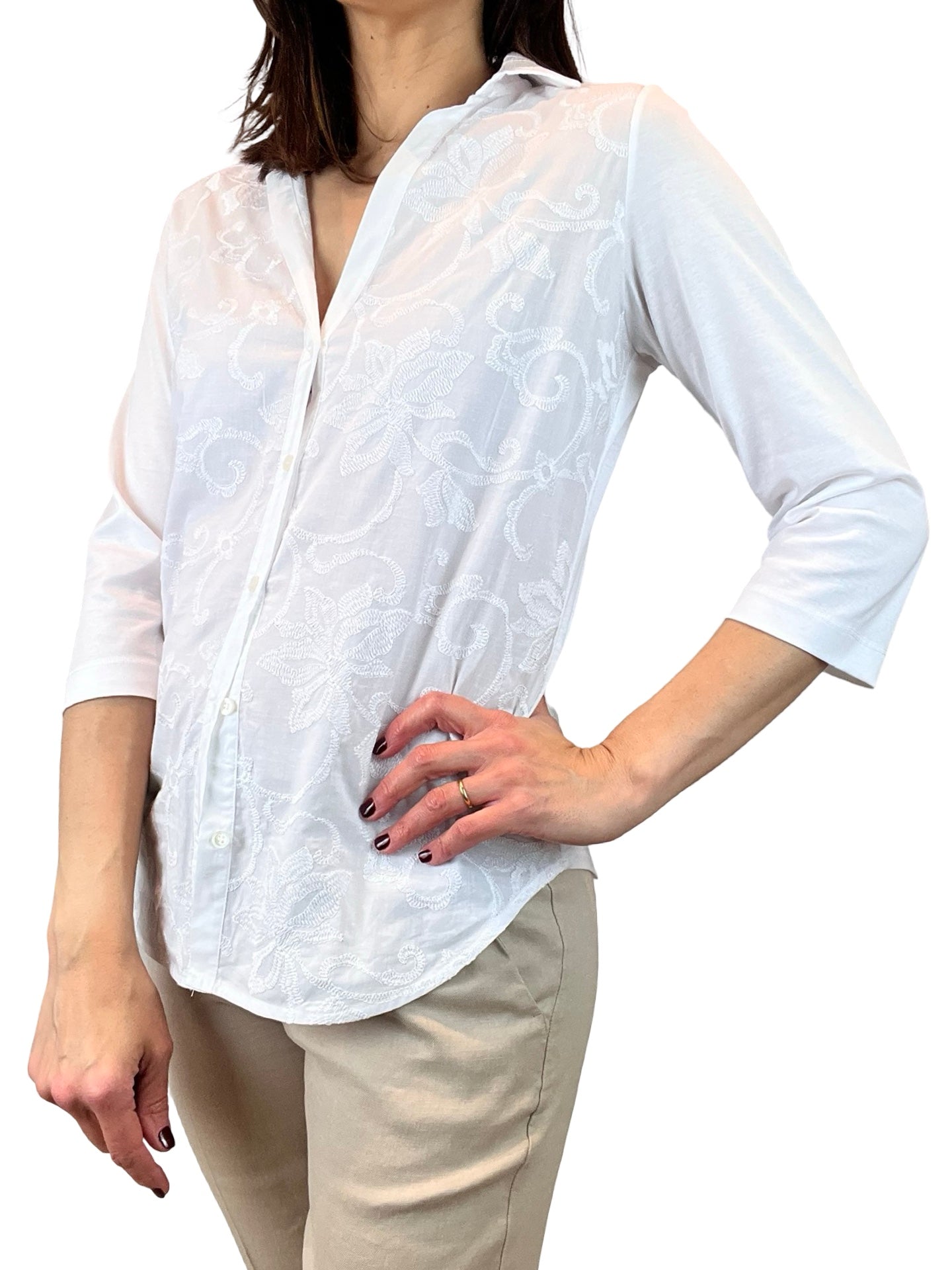 Whyci Milano Embroidered French Sleeve Shirt