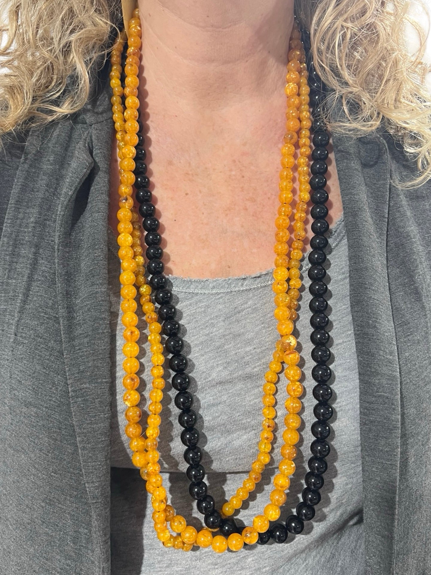Fabrizio Marcantelli Beads Necklace 3 Strips Bicolor Mustard and Black