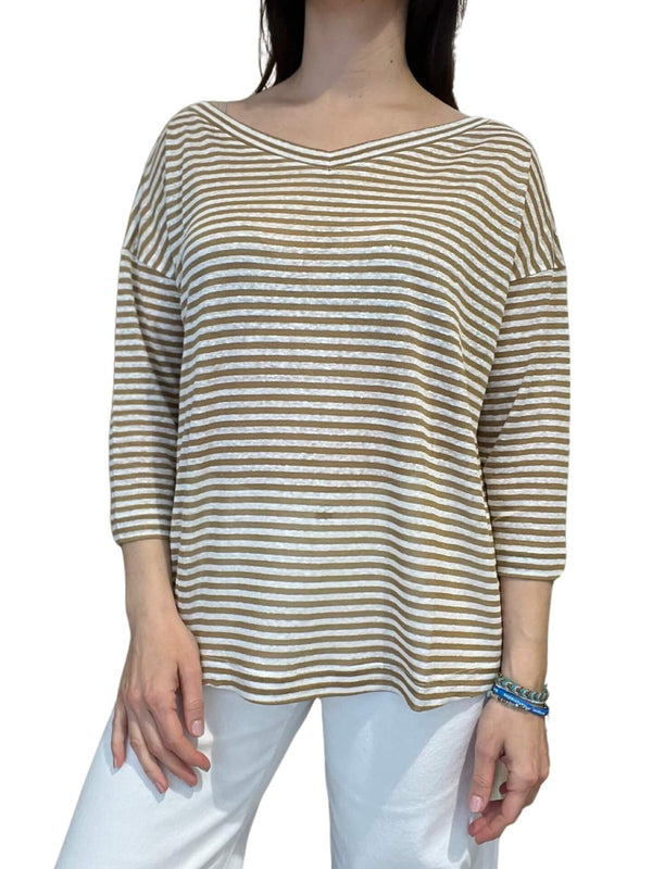 Shirt Z-Cero Striped Linen French Sleeve T-shirt