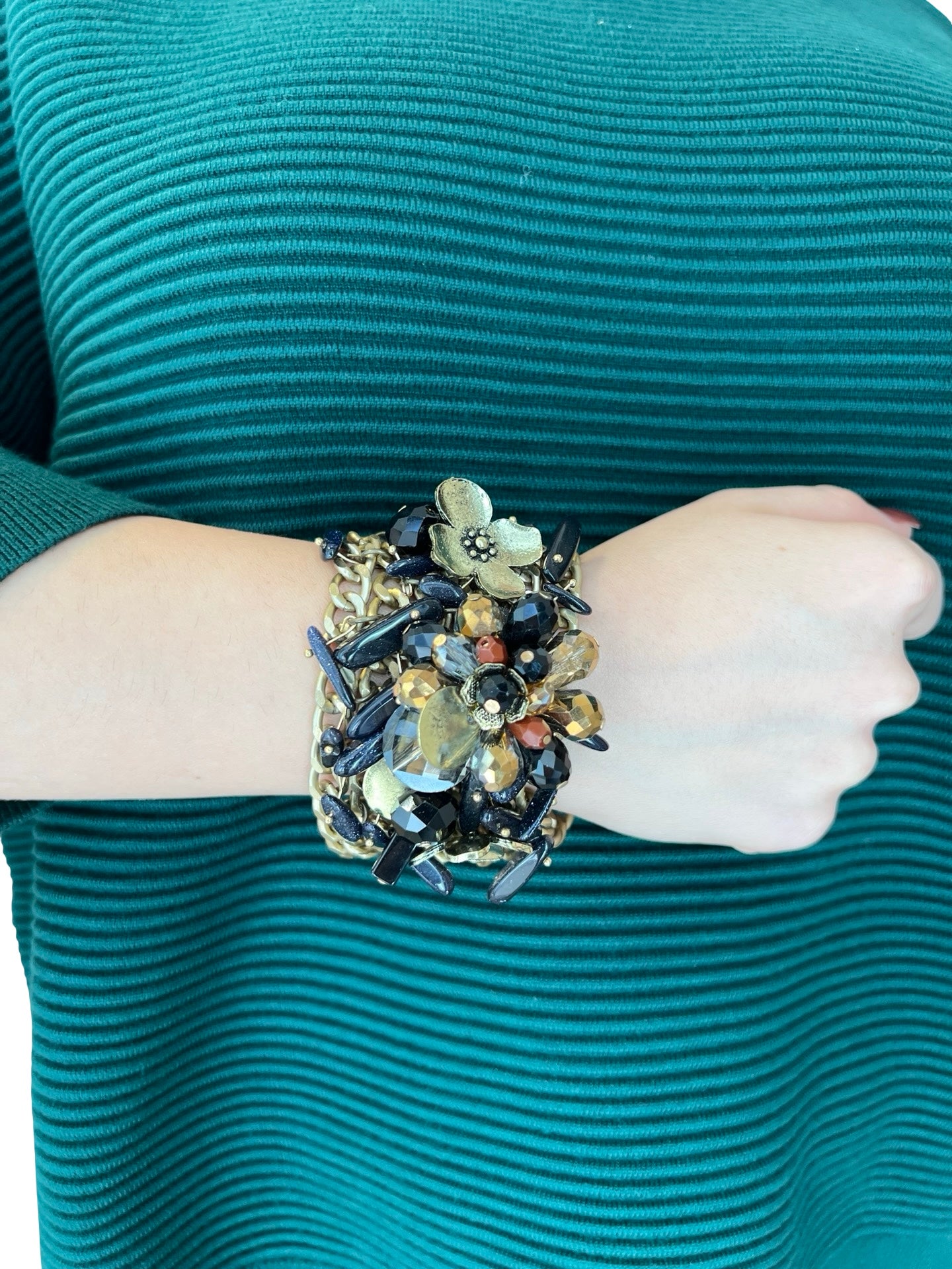 Bracciale Il Baco Da Seta Catene di fiori e pietre blu navy
