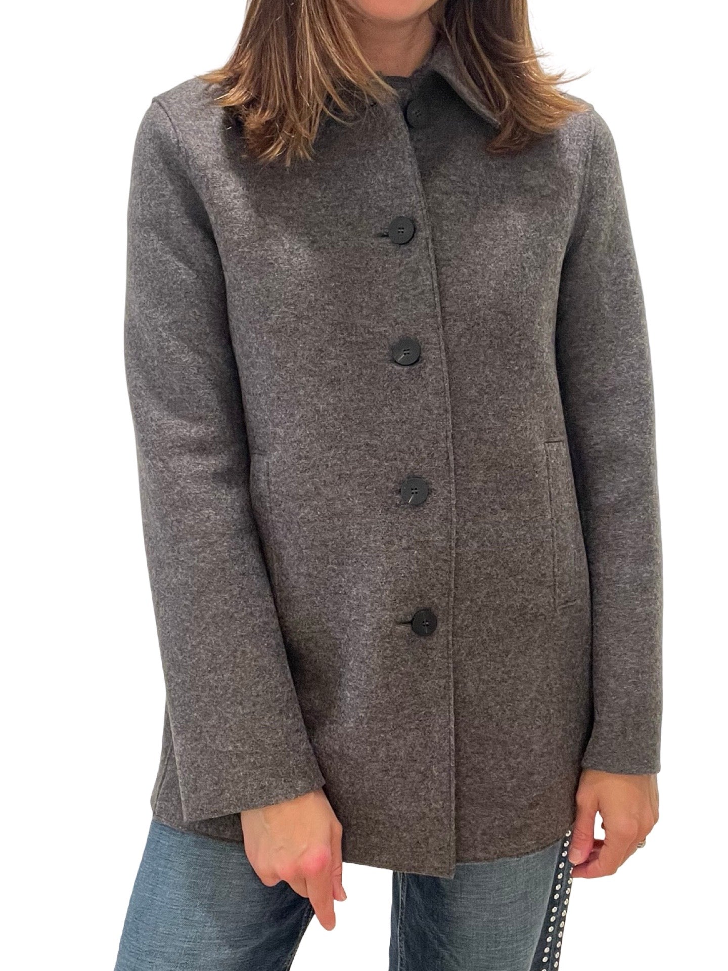 Giacca lunga dritta grigio scuro Harris Wharf London