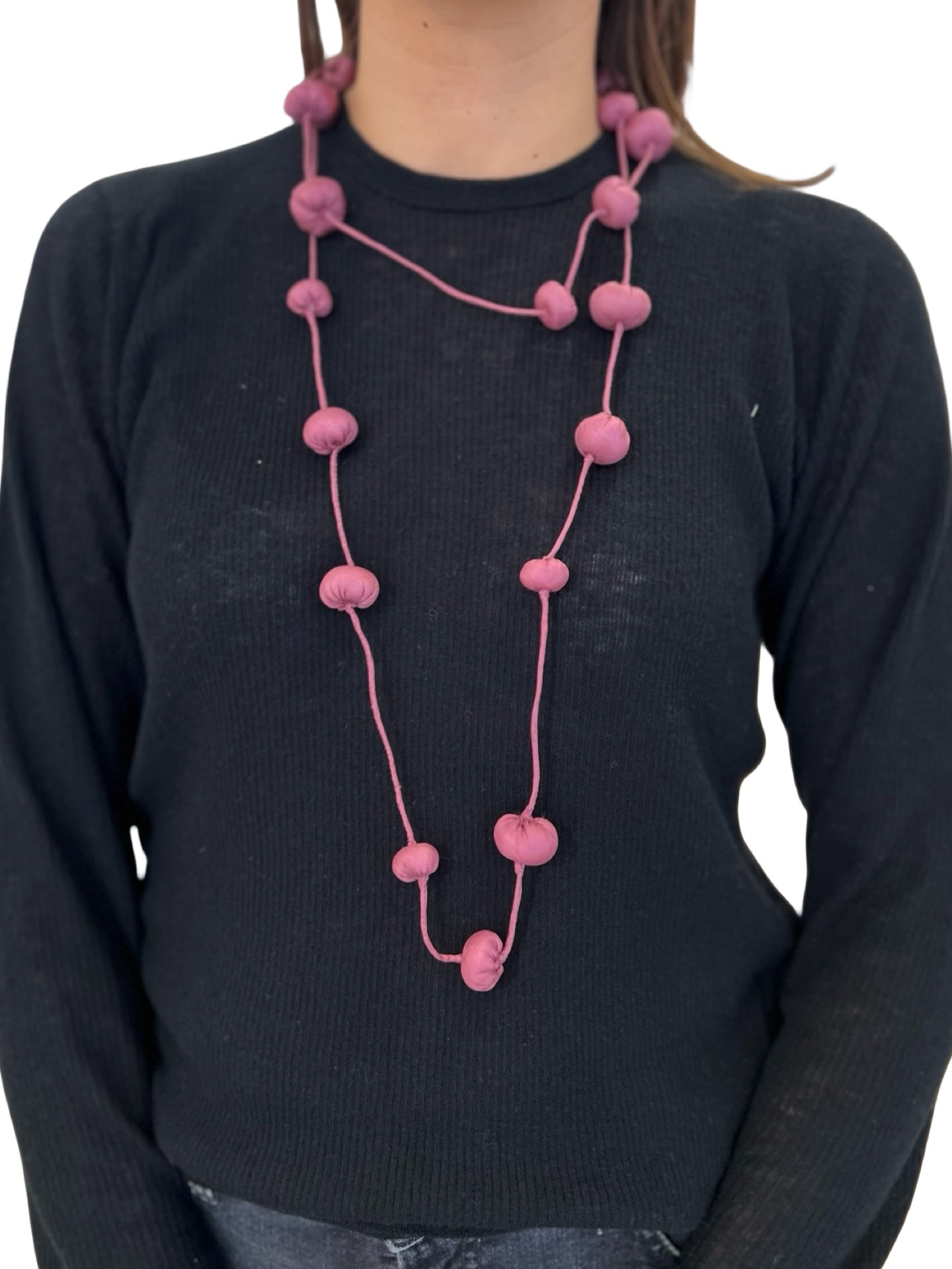 Collana Il Baco Da Seta Palline di seta bozzolo color malva