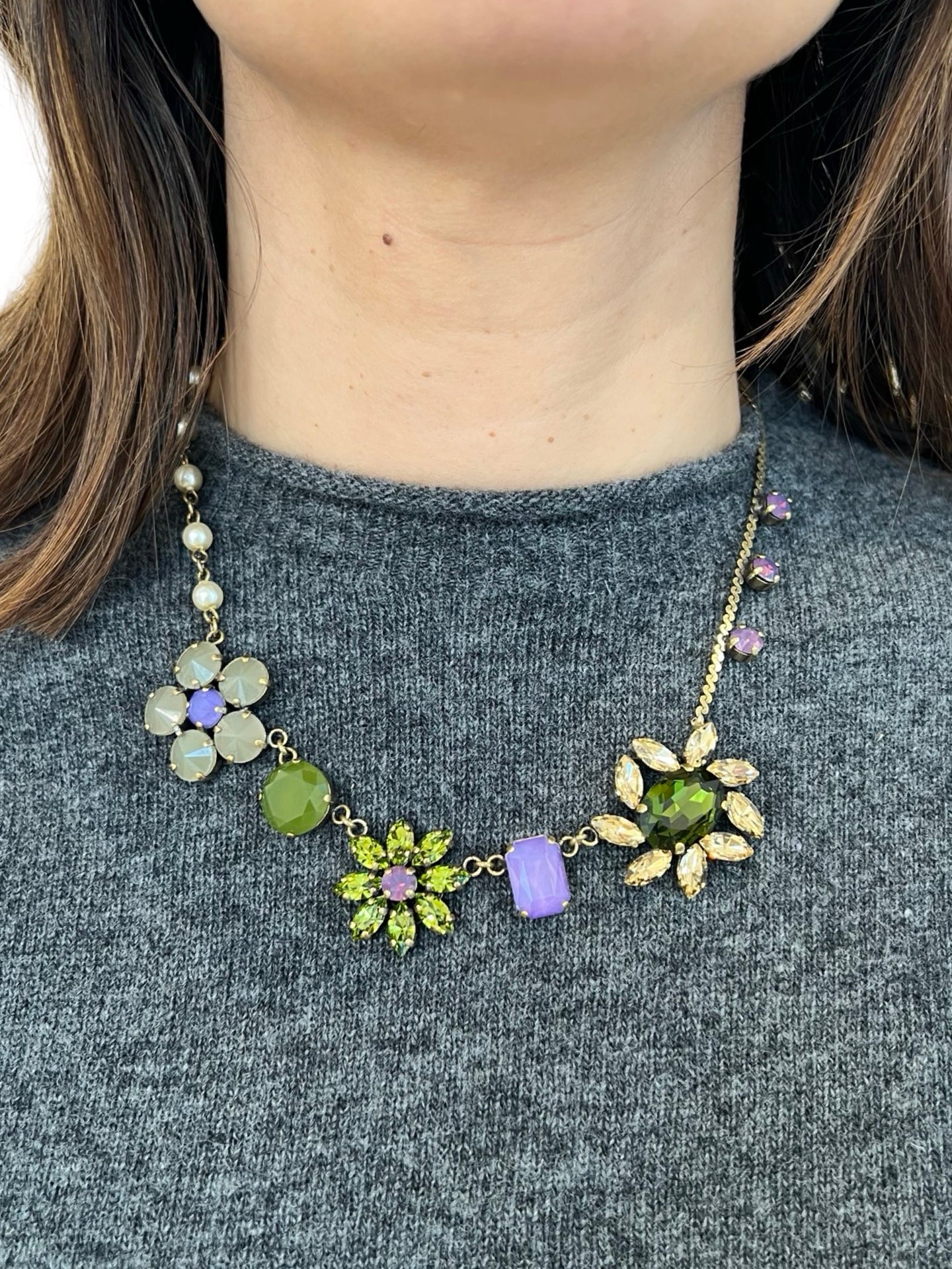 Unique Green and Lilac Flower Choker