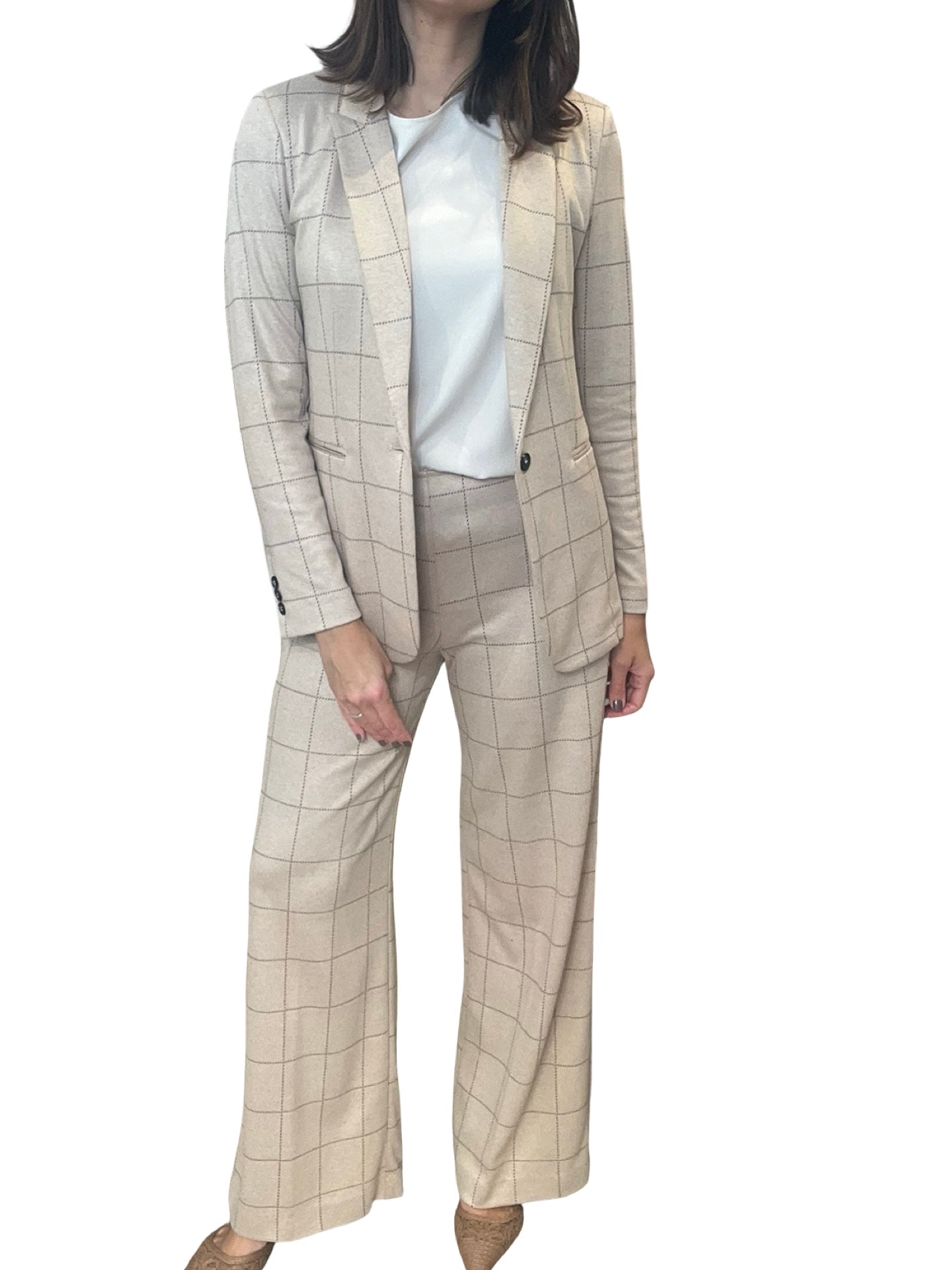 Pantalon Goodmatch Ancho Cuadros Beige