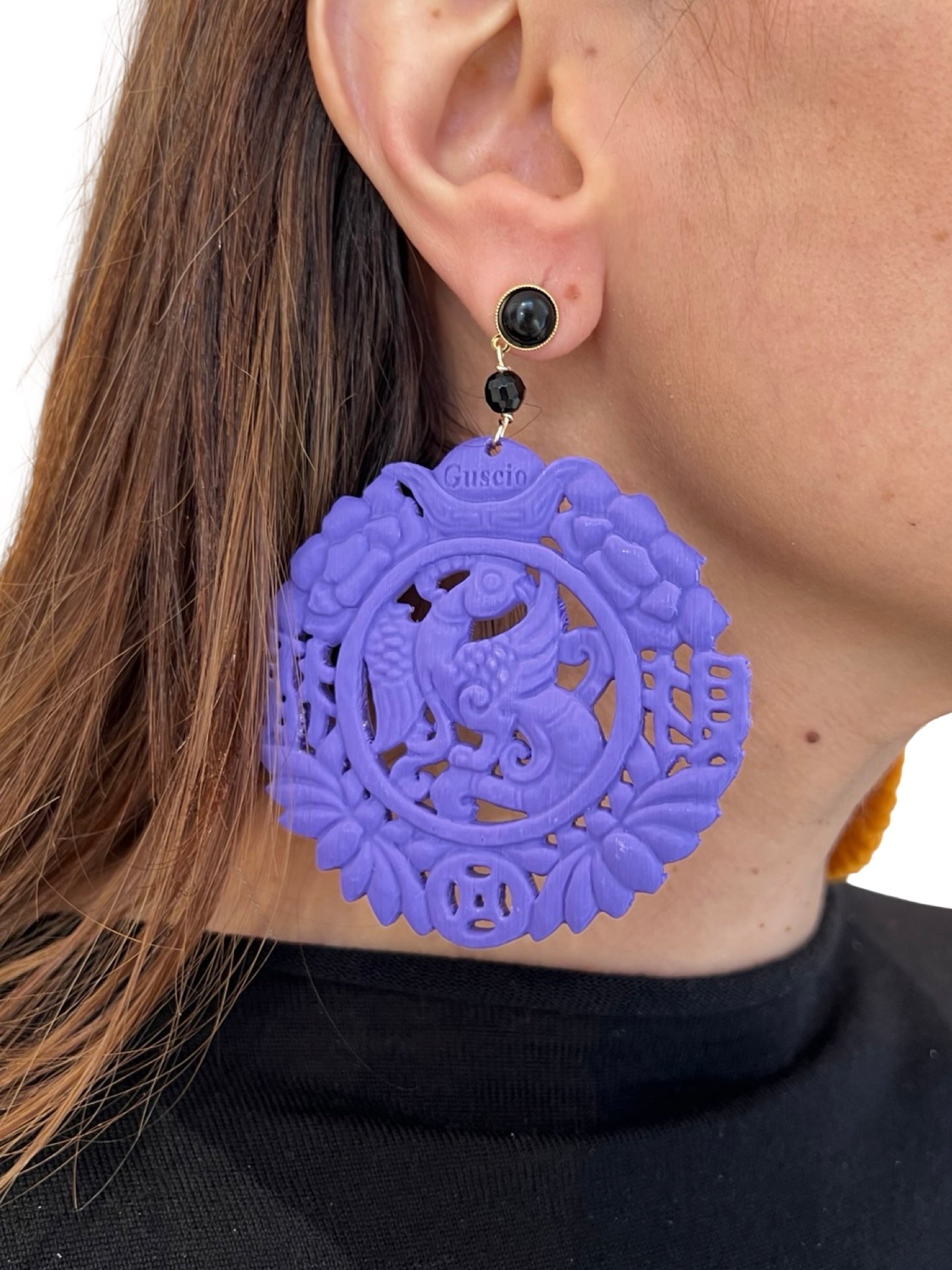 Pendientes Fabrizio Marcantelli Medallón Tallado Dragon Imperial Violeta