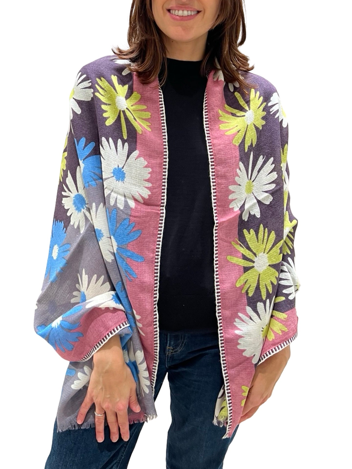 Bufanda Épice Estampado Flores Gris y Morado