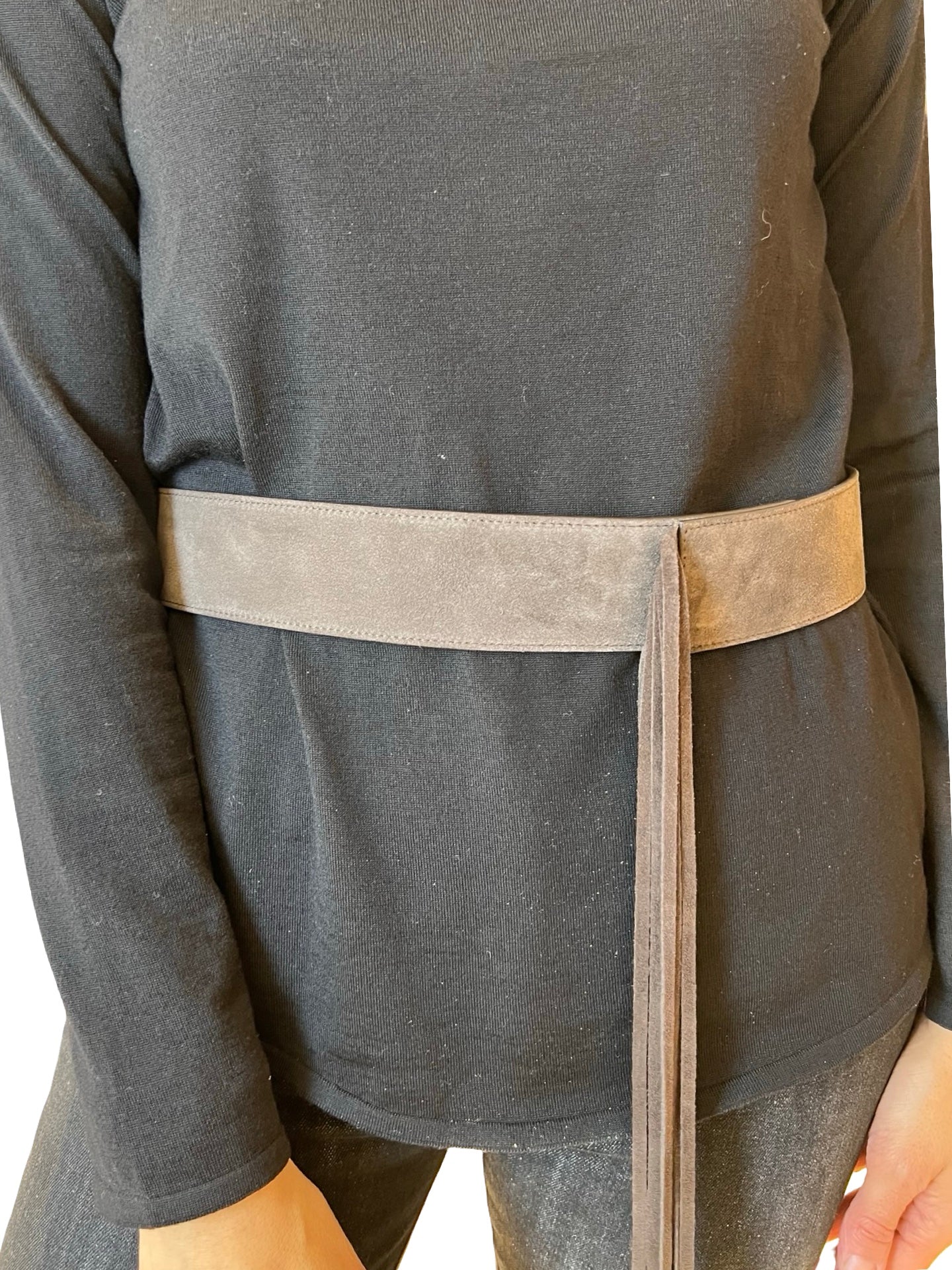 Ceinture légère à franges en cuir et daim Conti