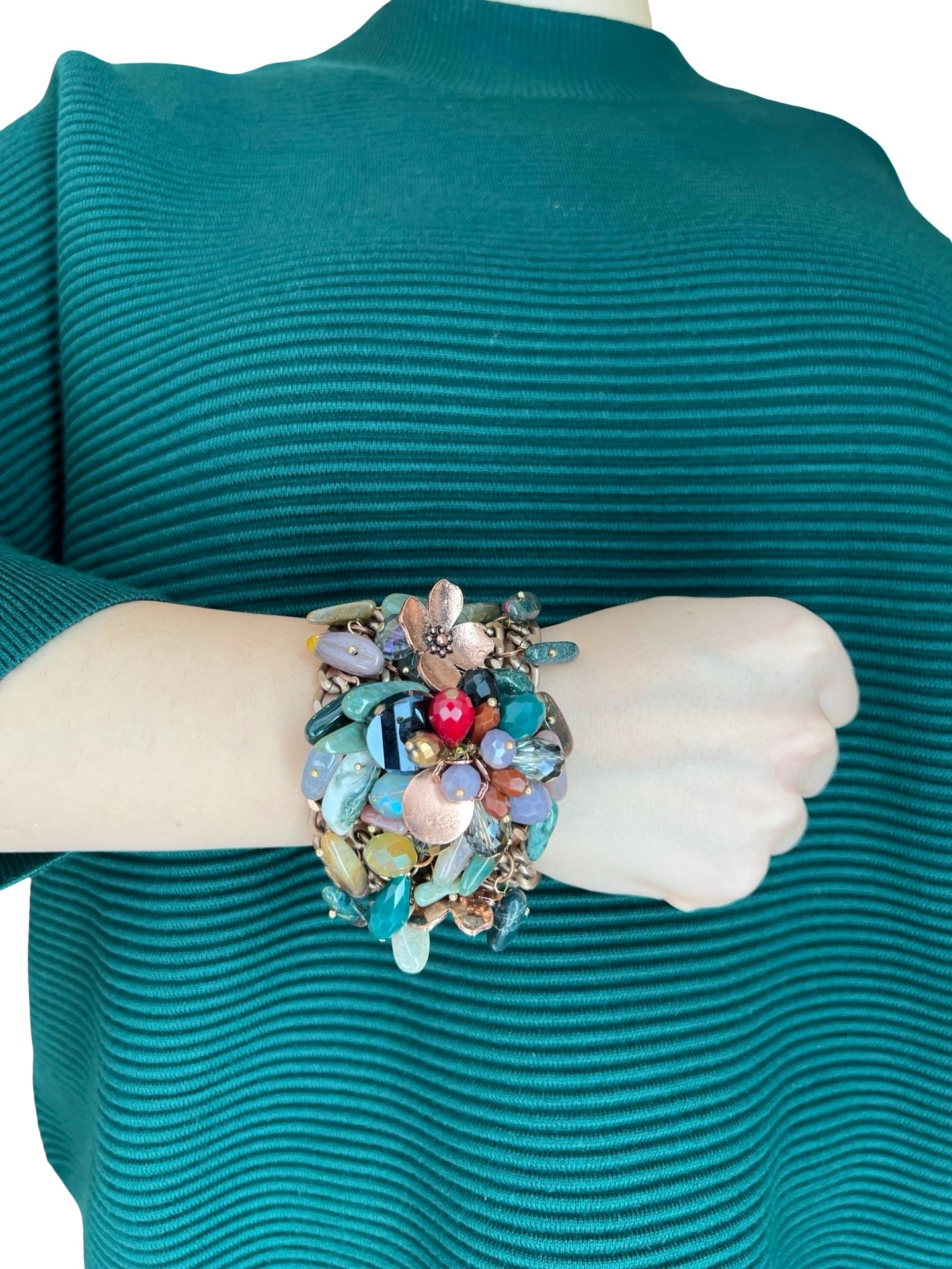 Bracciale Il Baco Da Seta Catene Fiori e Pietre Verdi