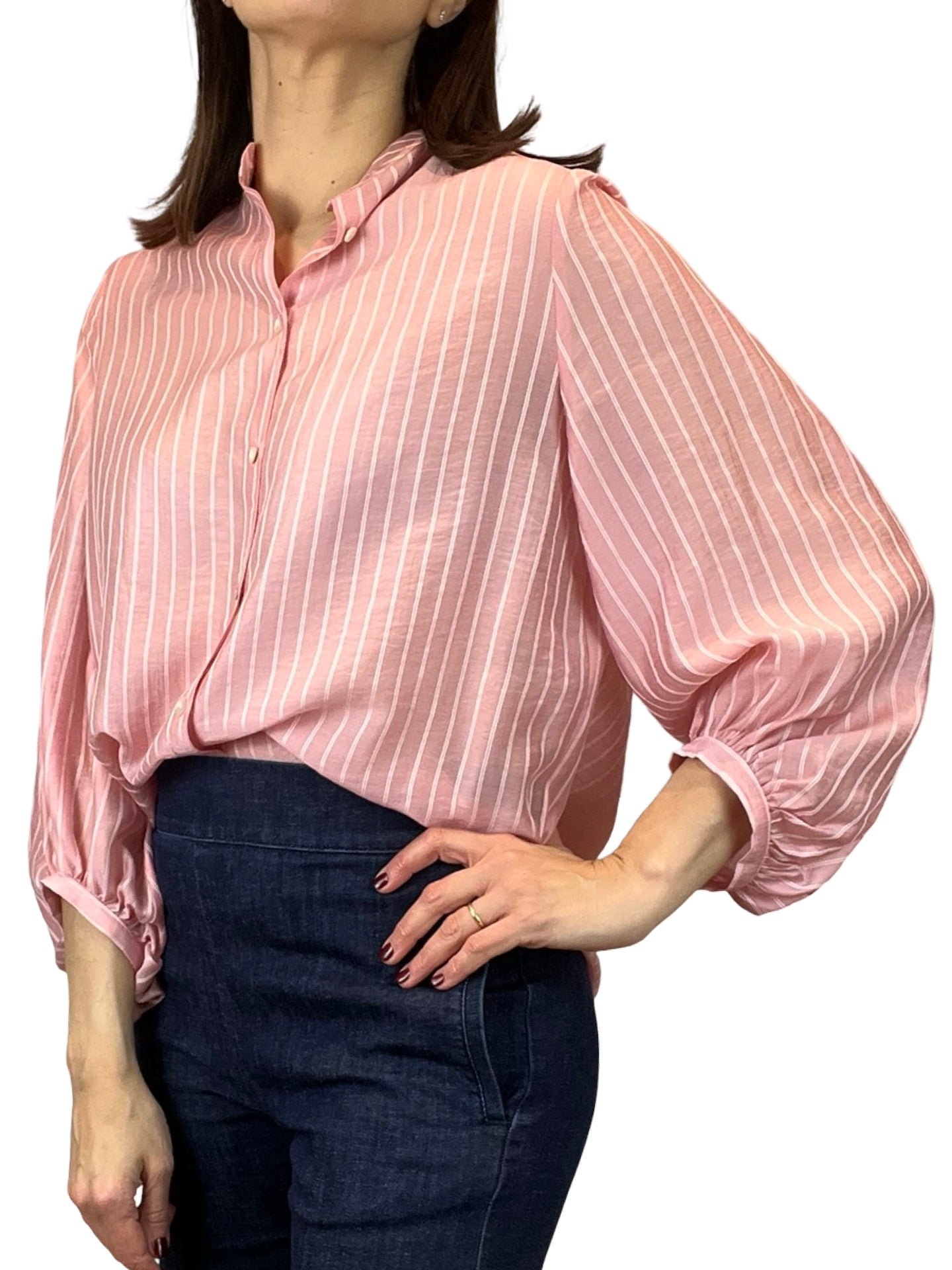 Adele Striped Gathered Sleeve Blouse