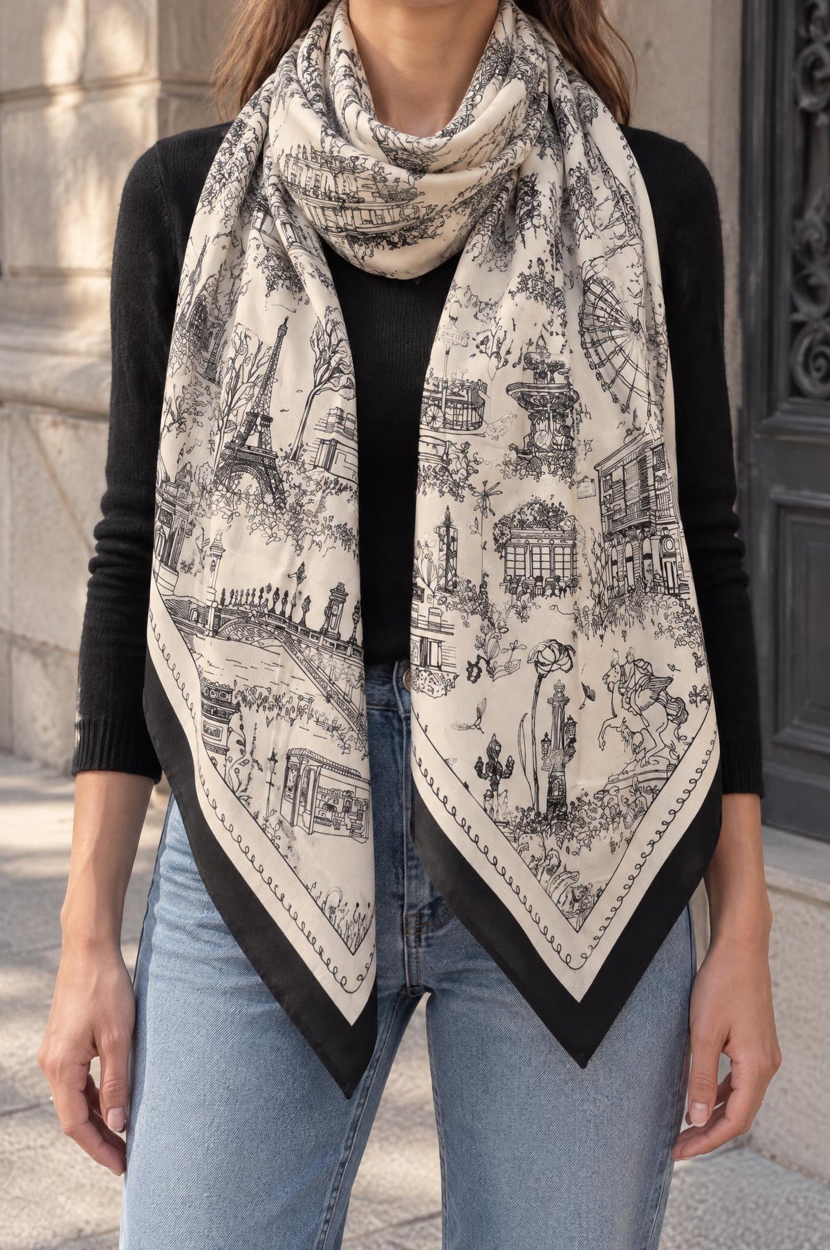 Maxi Pañuelo Maison Fanli Paris Blanco y Negro