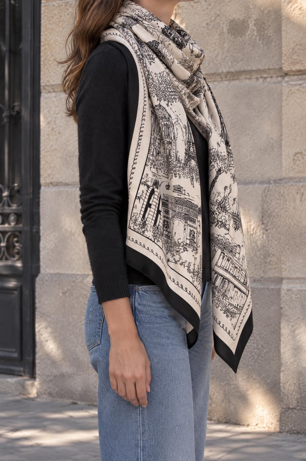 Maxi Pañuelo Maison Fanli Paris Blanco y Negro