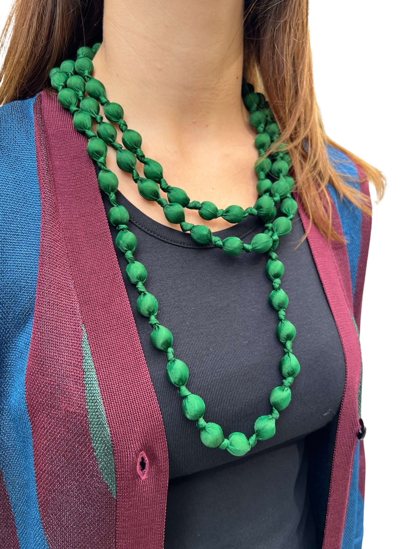 Il Baco Da Seta Medium Green Silk Ball Necklace 6.4