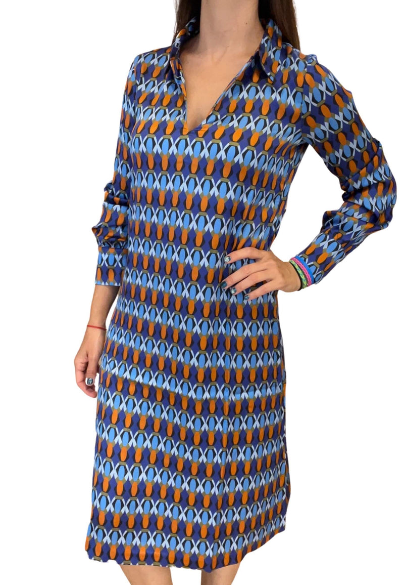Monika Varga Silk Geometric Shirt Dress
