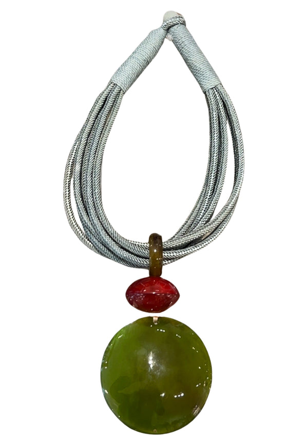 Il Baco Da Seta Short Olive Circle Stones Necklace