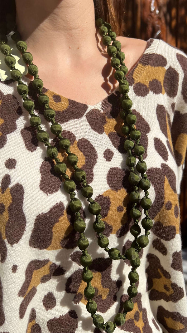 Il Baco Da Seta Necklace with Olive Silk Balls 6.8