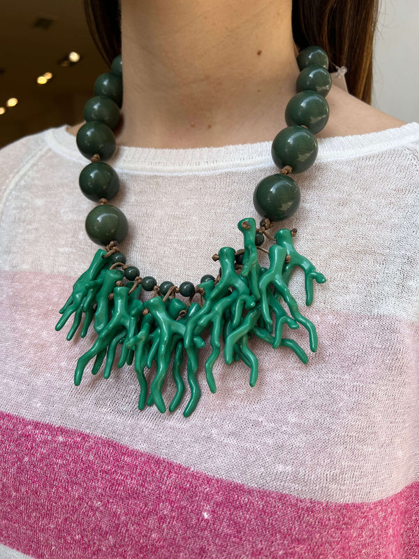 Il Baco Da Seta Coral Green Necklace