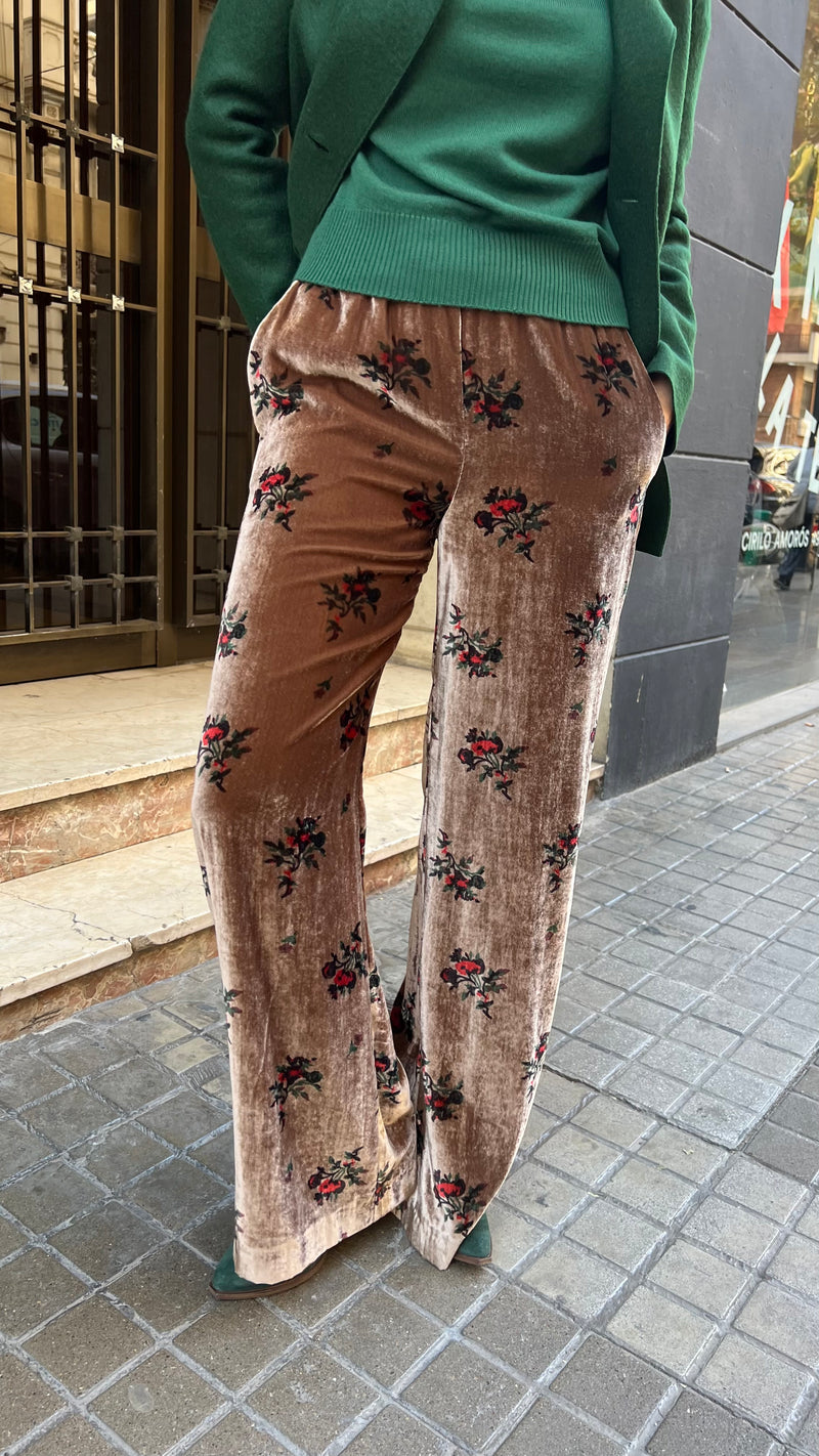 Pantalon à fleurs en velours Diego