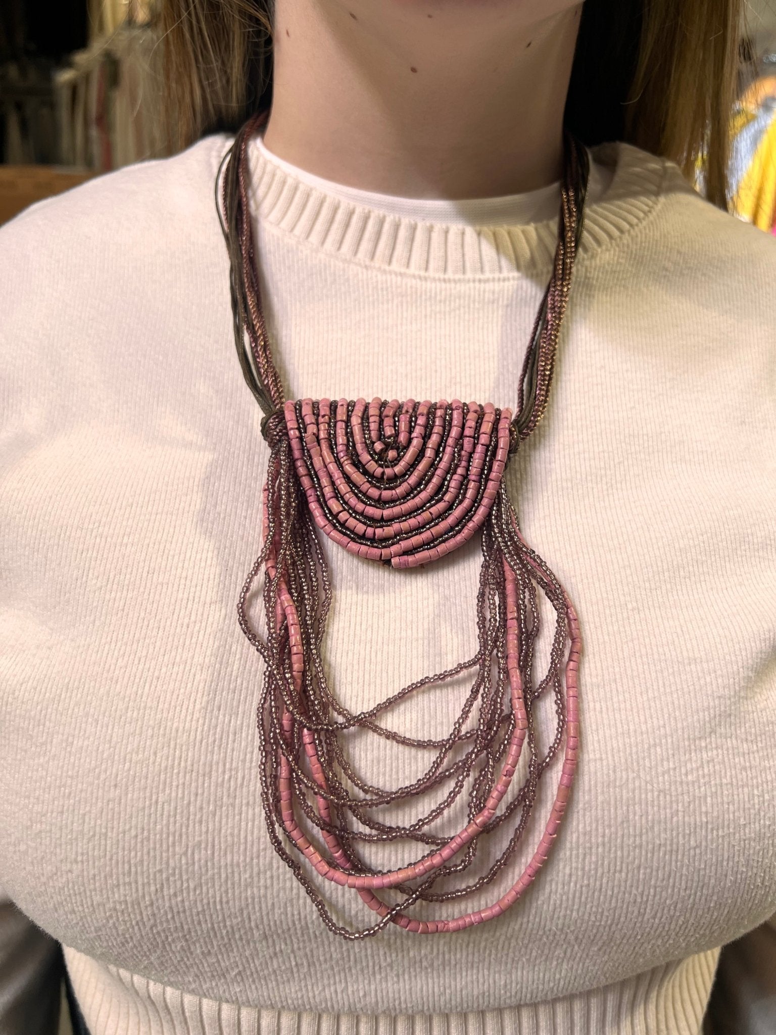 Collier éventail multirangs Justmine rose poudré