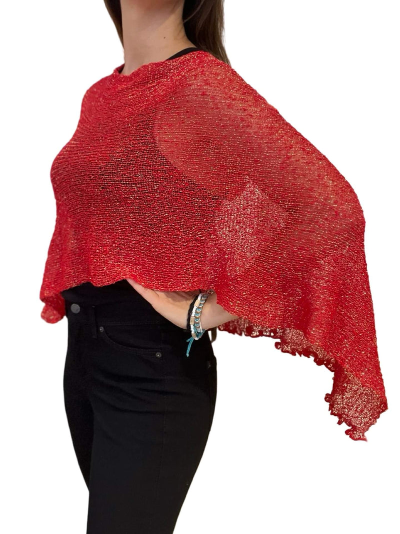 Poncho Il Baco Da Seta Lurex Rojo