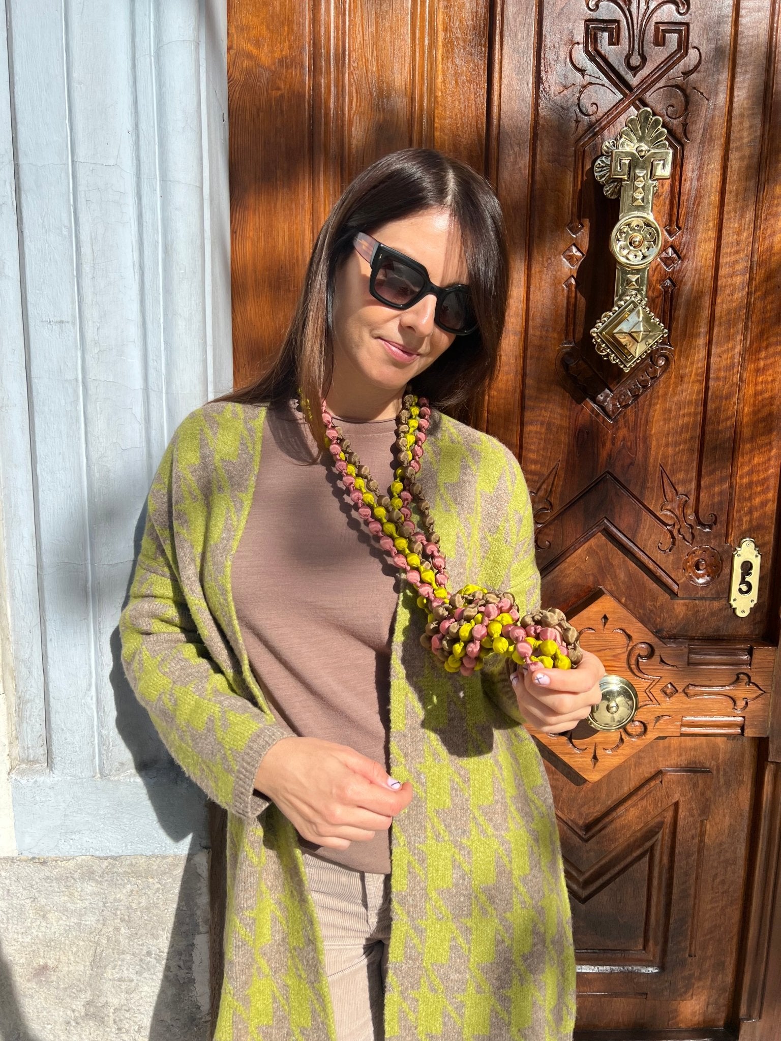 Collar  Il Baco Da Seta Bolas Seda Camel 18.3