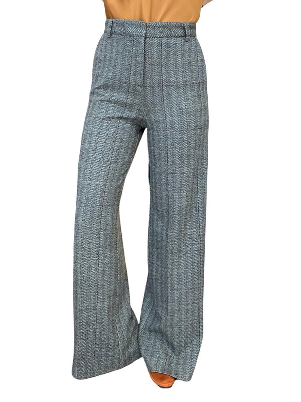 Goodmatch Wide Leg Trousers in Grey Herringbone Checks