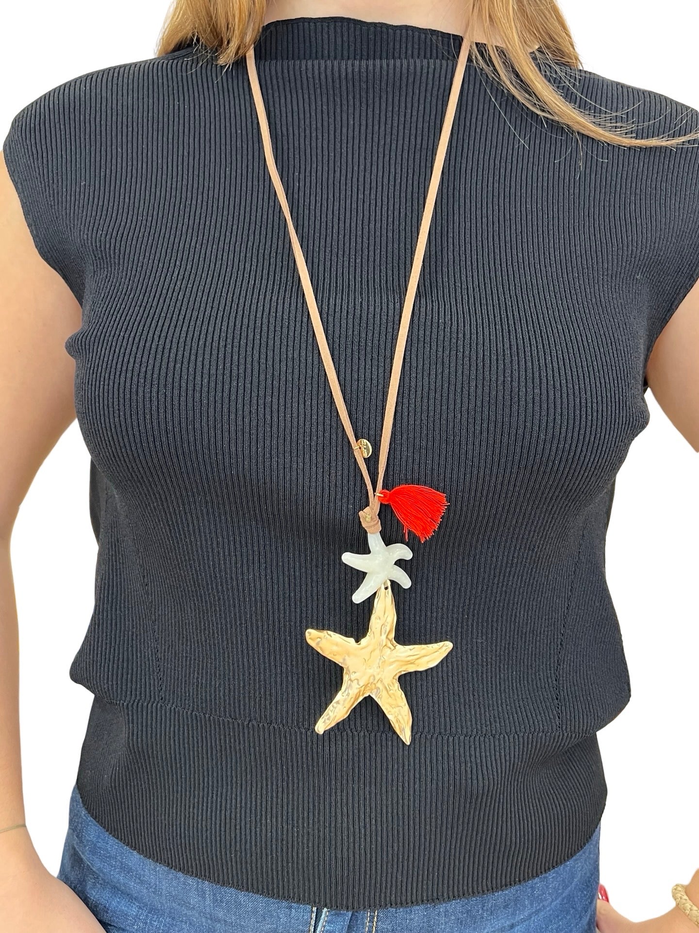 Collar Largo Estrellas de Mar Blanco