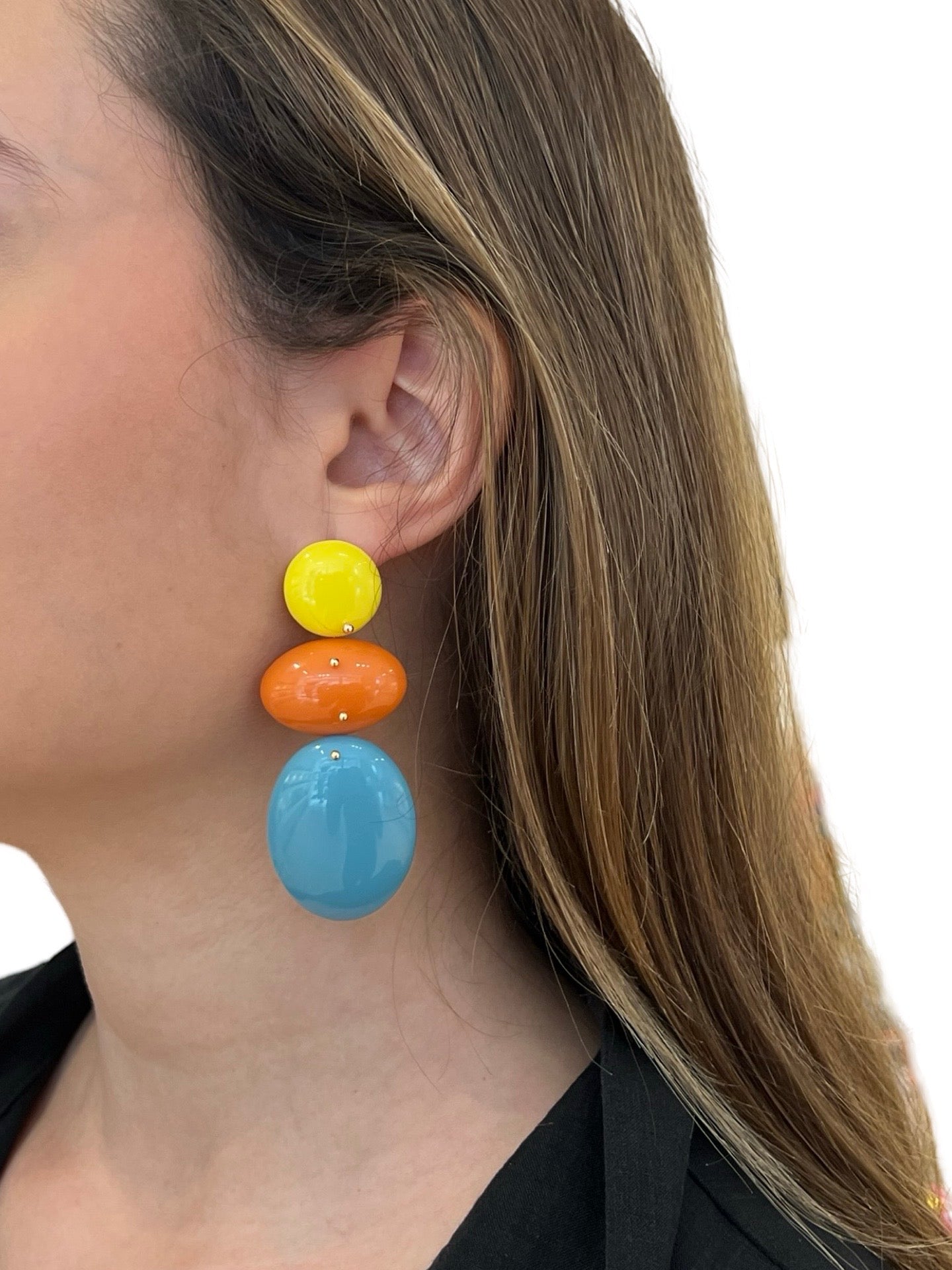 Pendientes Il Baco Da Seta Tricolor Ovalos Aqua